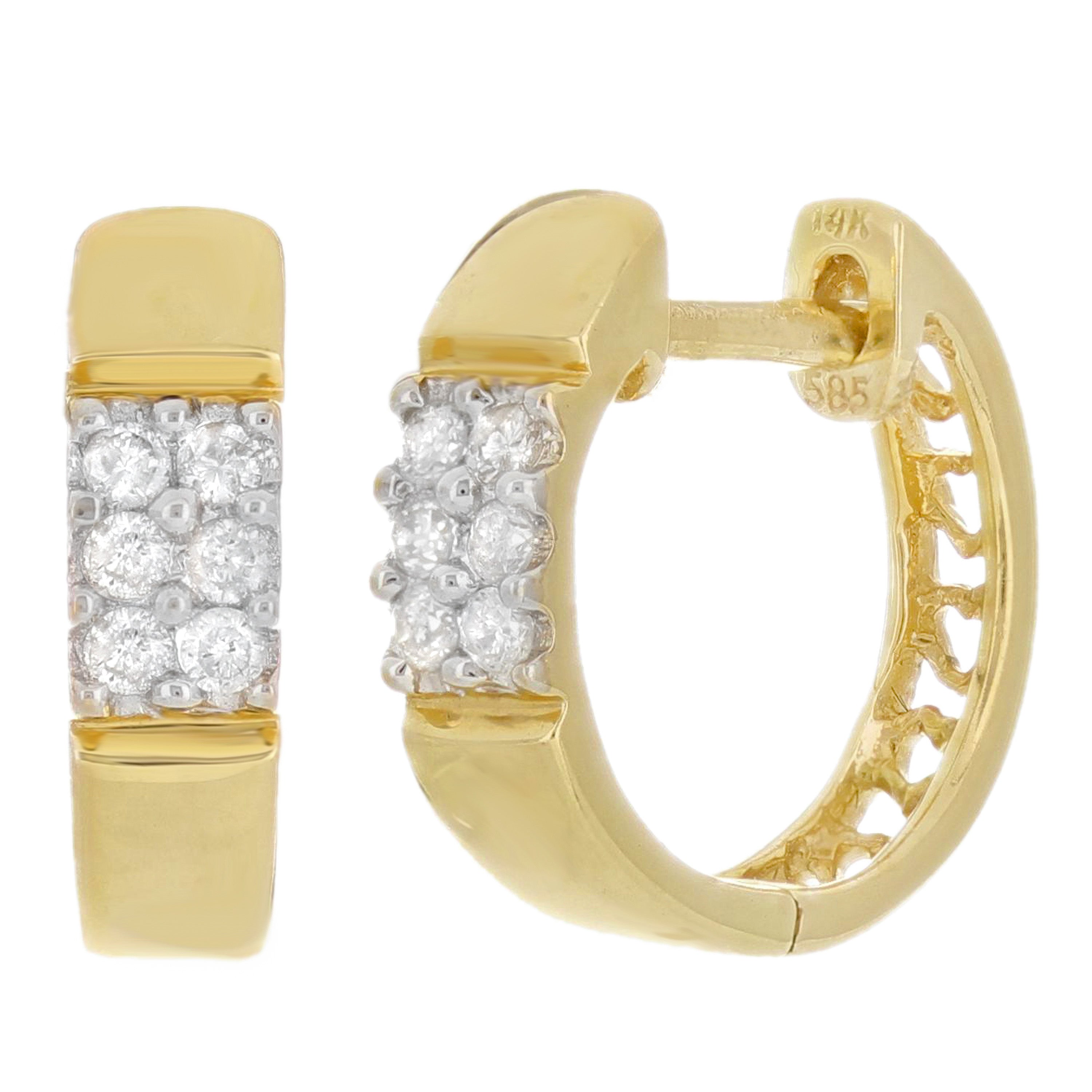 14k Yellow Gold Diamond Accent Heart Huggie Hoop Earrings