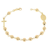 Italian 14k Yellow Gold Miraculous Medal Charm Rosary Bracelet 8.25" 6mm 5.3gram