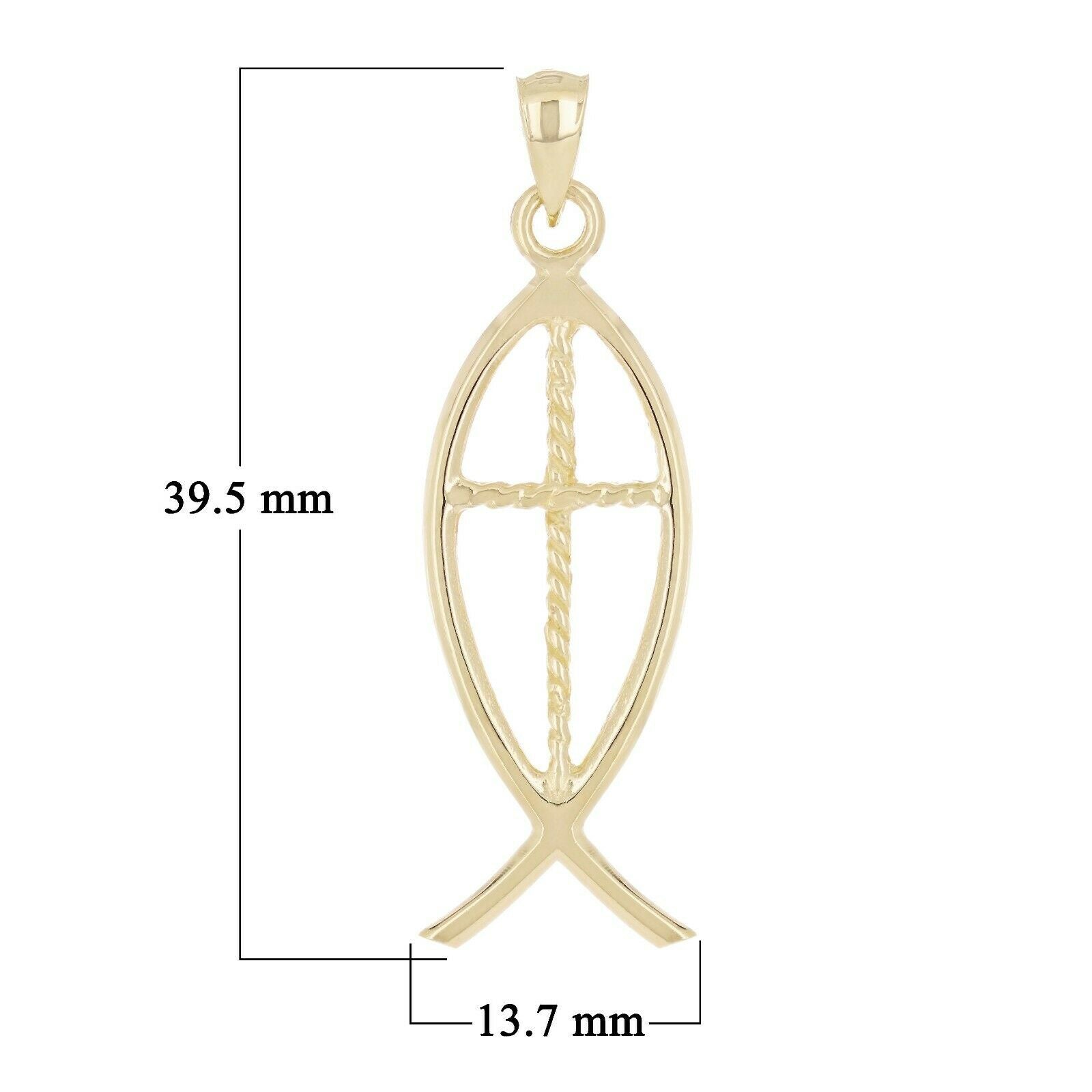 14k Yellow Gold Jesus Cross Ichthus Christian Fish Charm Pendant 1.5" 2.6 grams - Yellow