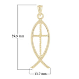 14k Yellow Gold Jesus Cross Ichthus Christian Fish Charm Pendant 1.5" 2.6 grams - Yellow