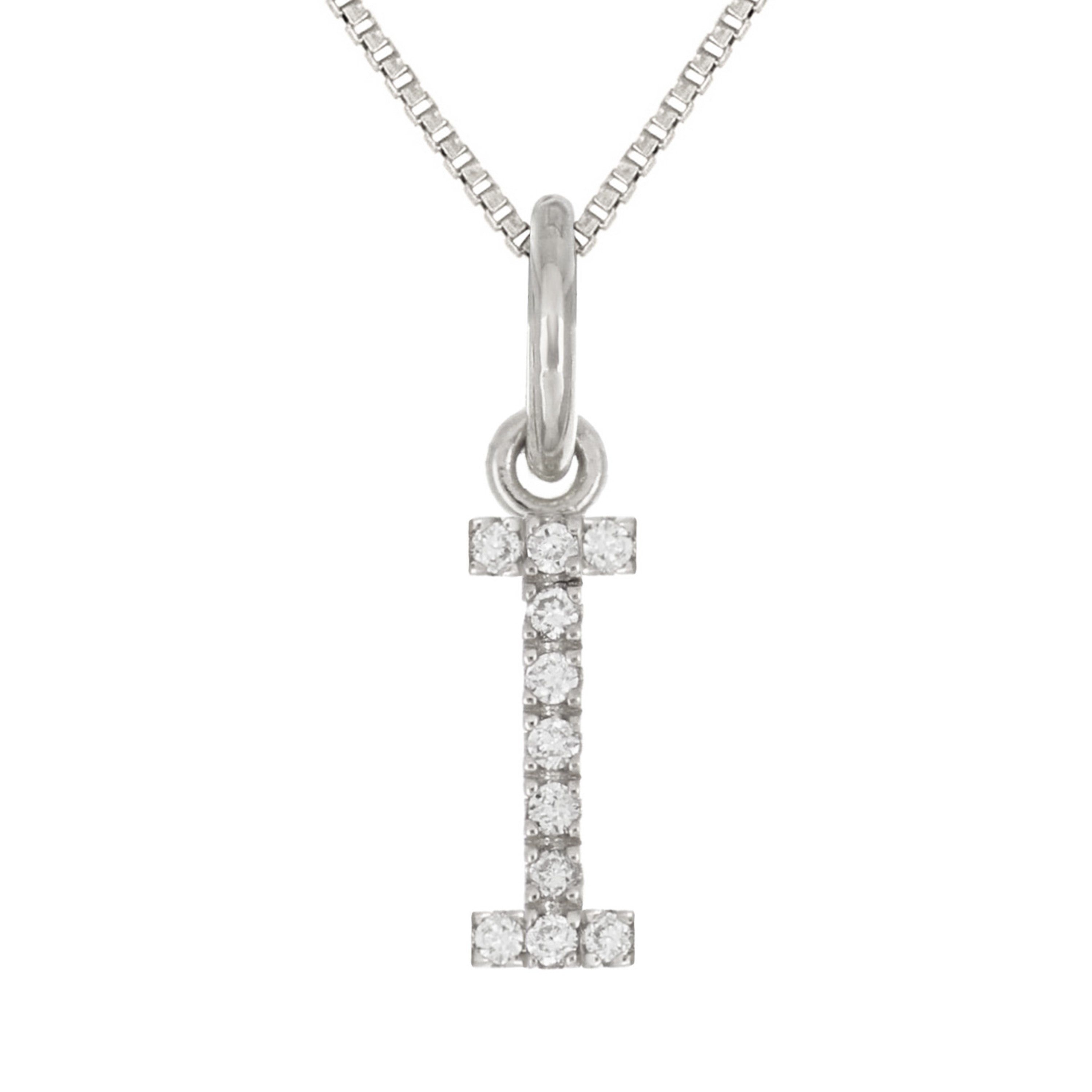 14k White Gold Diamond Initial Letter I Charm Pendant Necklace 18" - Letter I,White