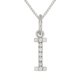 14k White Gold Diamond Initial Letter I Charm Pendant Necklace 18" - Letter I,White