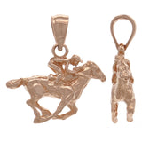 14k Rose Gold Diamond Cut Equestrian Horse & Jockey Rider Charm Pendant 3 grams - Rose