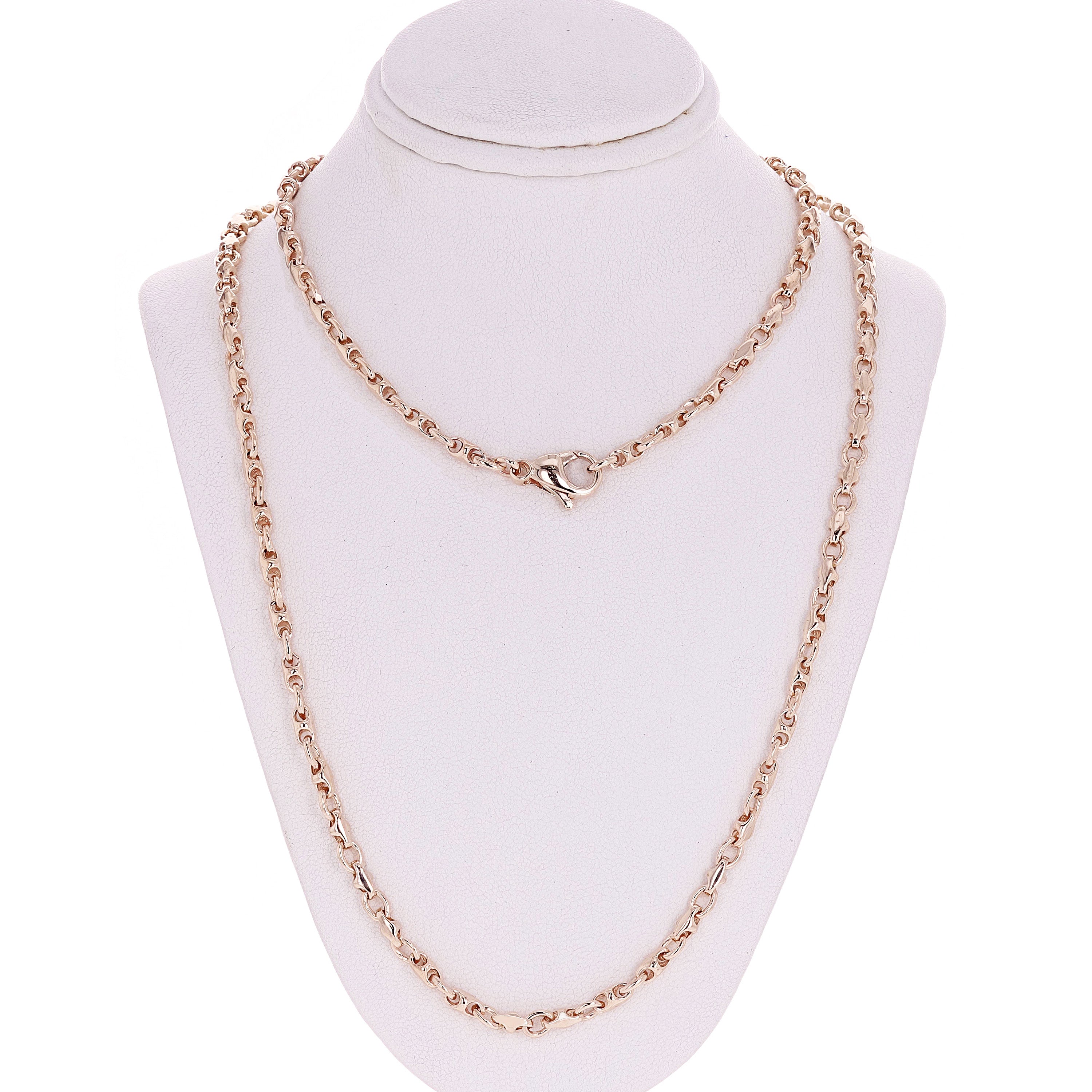 10k Rose Gold Solid Handmade Fashion Link Necklace 28" 4mm 32.9 grams - Rose,28" 32.9 grams