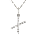 14k White Gold Diamond Initial Letter X Charm Pendant Necklace 18" - Letter X,White