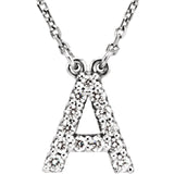 14k White Gold Diamond Initial Letter A Alphabet Rolo Pendant Necklace 18" - Letter A,White