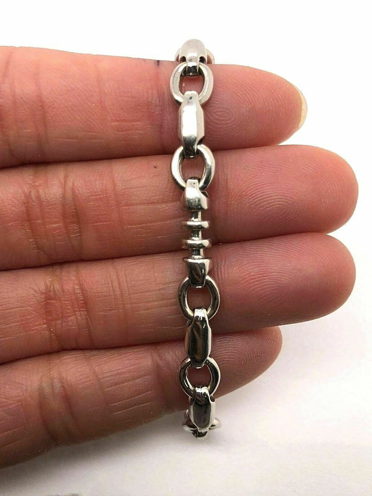 14k White Gold Handmade Fashion Link Bracelet 8.5" 6.3mm 24.7 grams - 8.5"