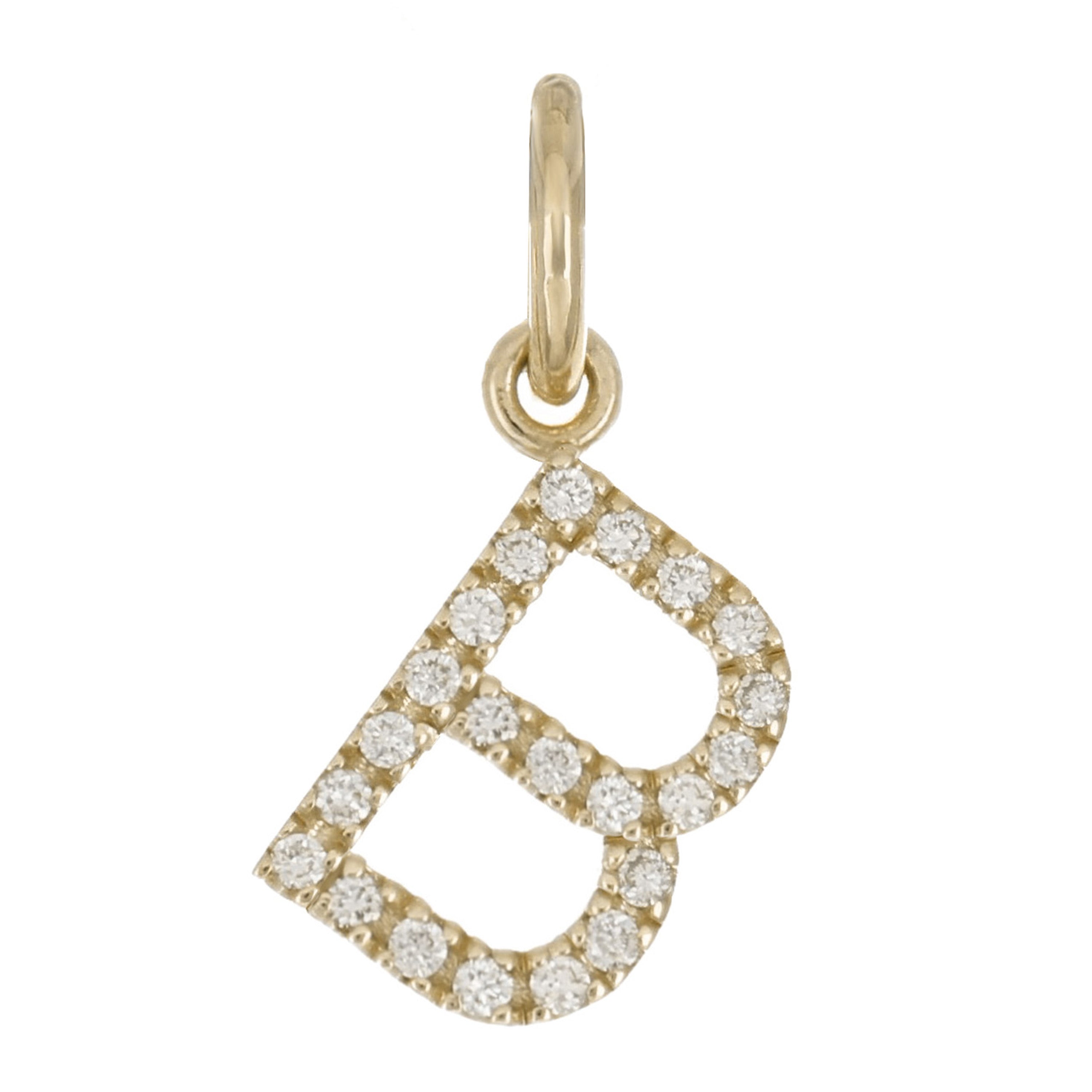 14k Yellow Gold Diamond Initial Letter B Charm Pendant - Letter B,Yellow