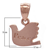 14k Rose Gold "Peace" Modern Dove Artisan Charm Pendant - Rose