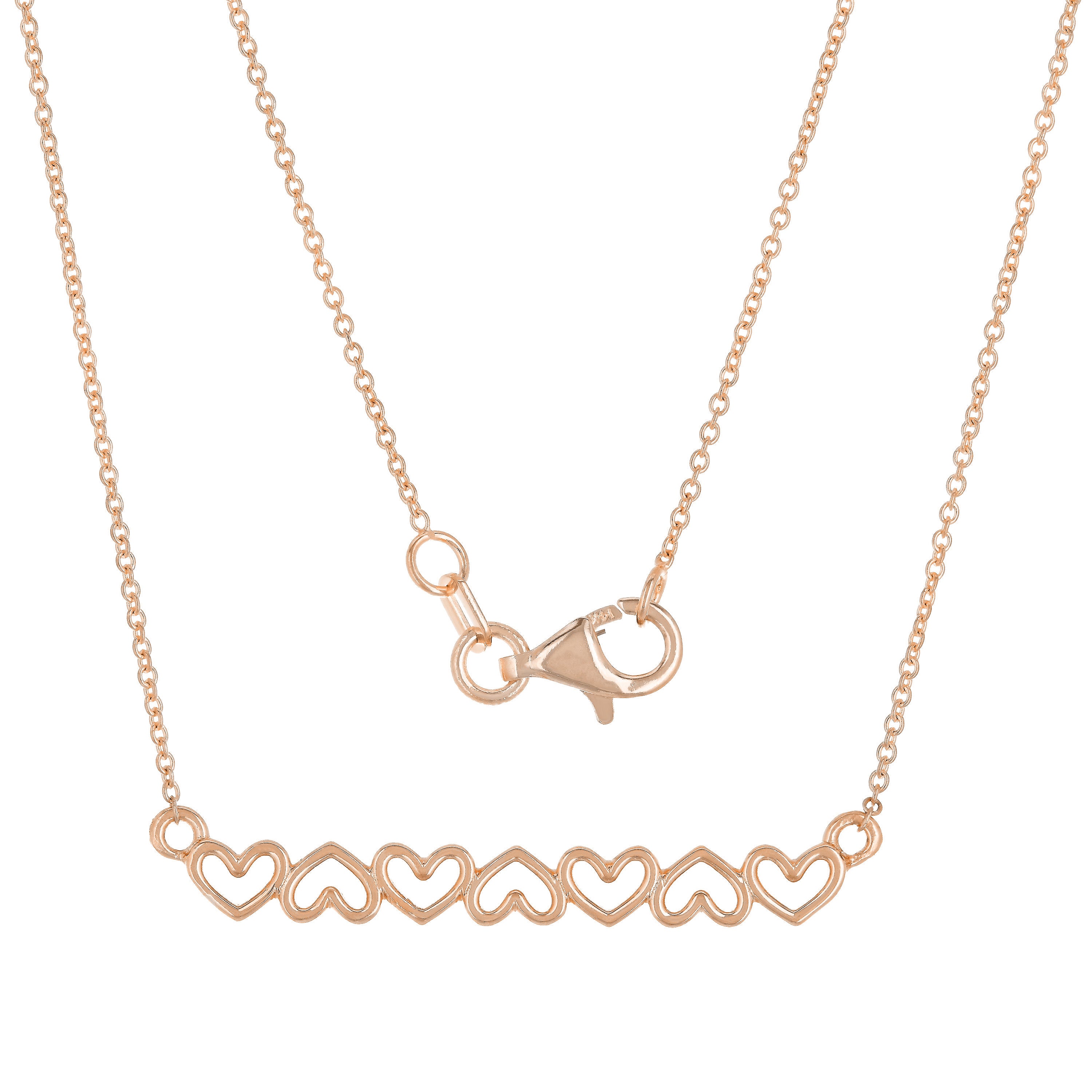 14k Rose Gold Open Hearts Bar Necklace 20" 2.6 grams - Rose,18"
