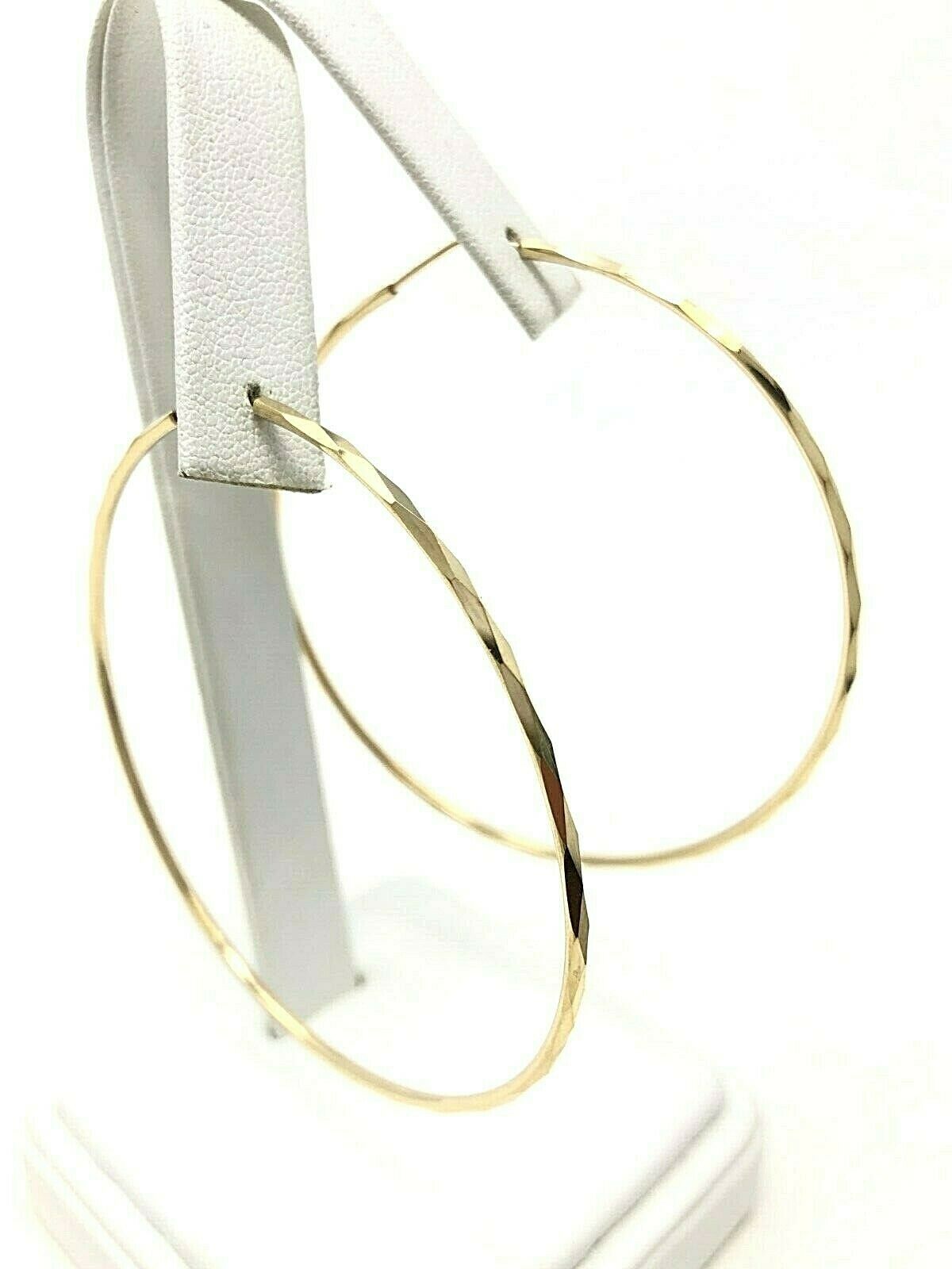 14k Yellow Gold Diamond Cut Round Hoop Earrings 2.6" 1.65mm 5 grams