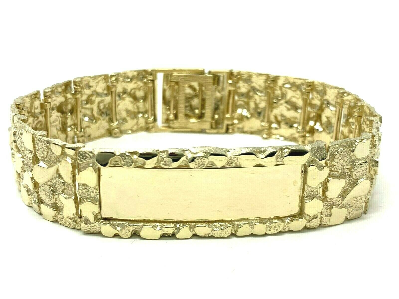 Men's 14k Yellow Gold Nugget ID Bracelet 8.25" 18.75mm 58.7 grams