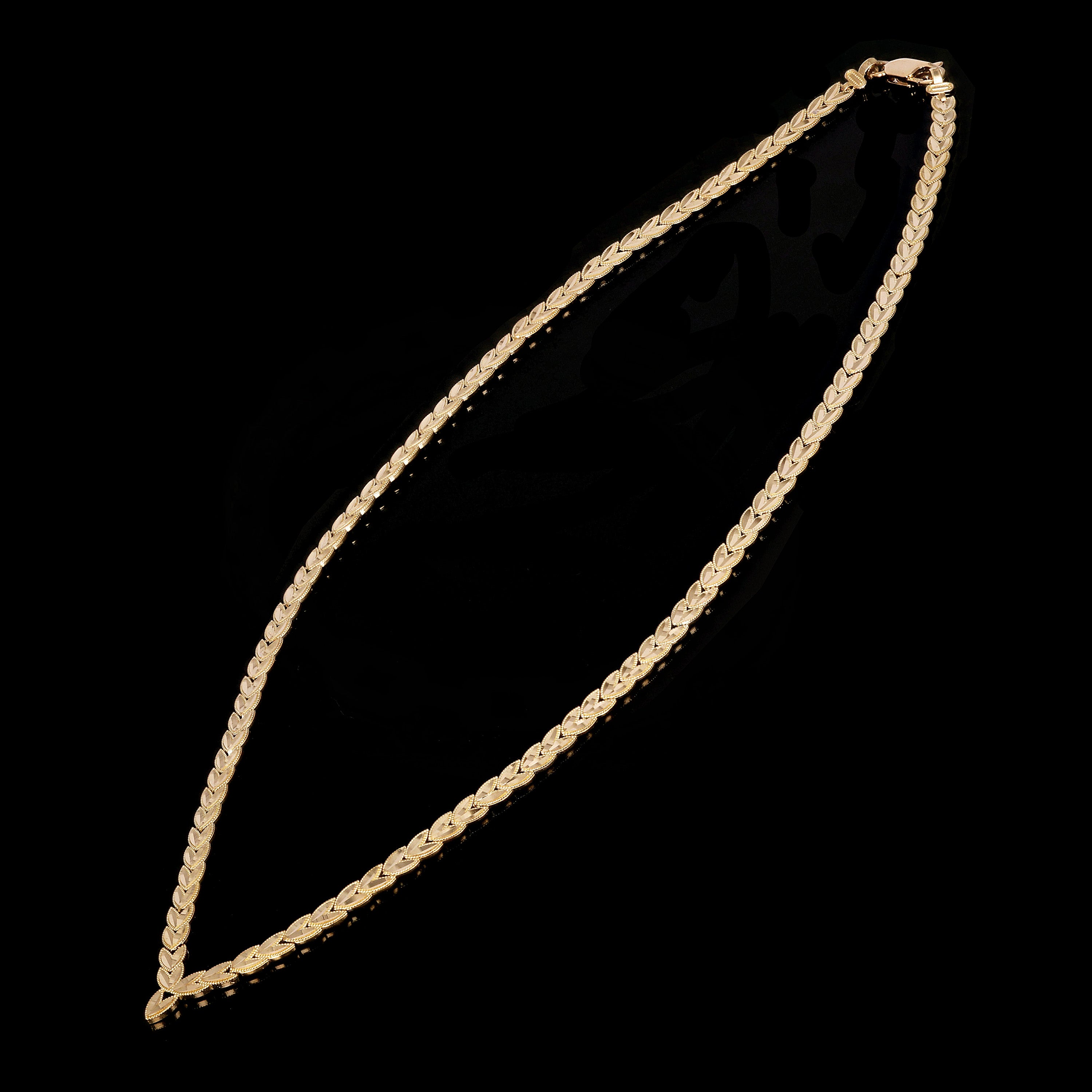 14k Yellow Gold Vintage V Shape Diamond Cut Leaf Necklace 17" 3.8mm 11.5 grams