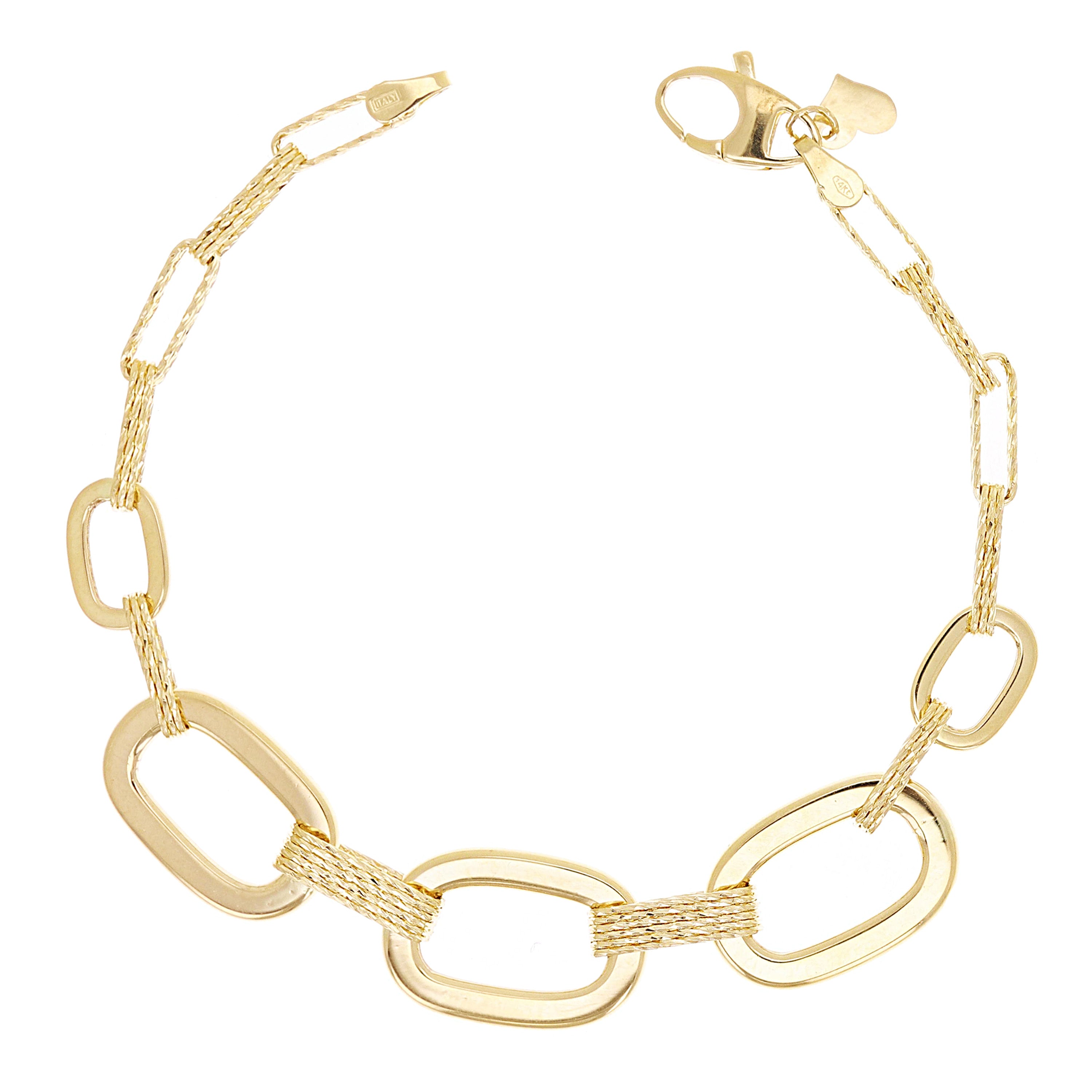 Italian 14k Yellow Gold Oval Links Necklace, Bracelet & Earrings Set 24.4 grams