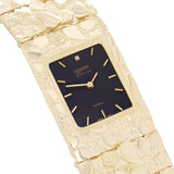 10k Yellow Gold Solid Chunky Nugget Wrist Watch Geneve Diamond Watch 7.5" 85.8 grams - Black 7.5" 85.8 grams