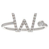 14k White Gold Diamond Initial Letter W Ring Size 6 - Letter W,White