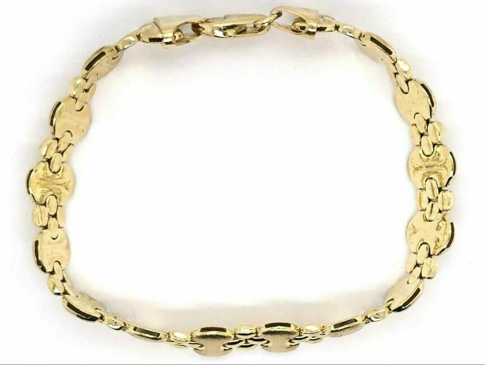 14k Yellow Gold Satin Finish Fancy Link Bracelet 7.75" 9.5mm 17 grams