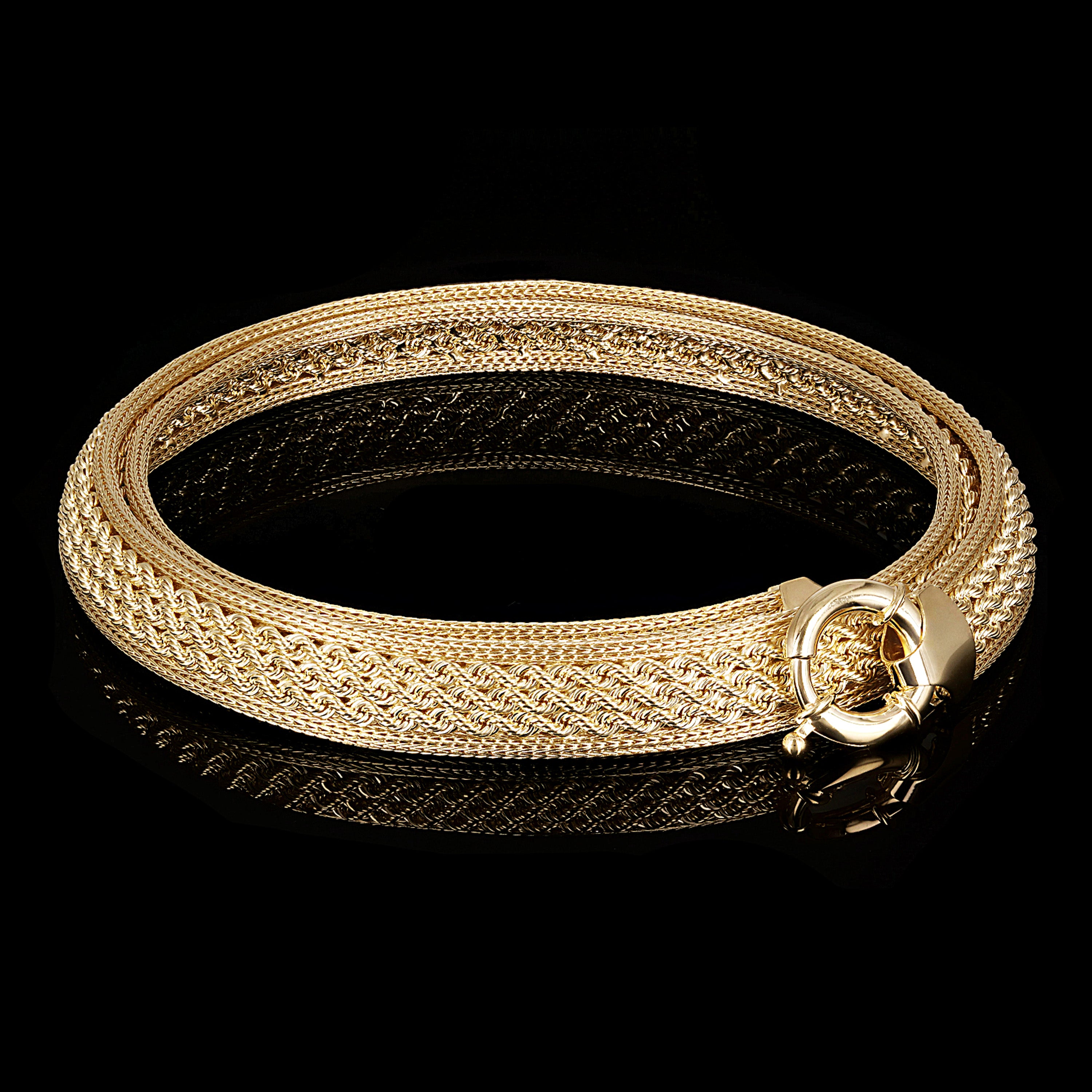 Italian 14k Yellow Gold Triple Strand Rope Chain Necklace 18.5" 9.5mm 20.3 grams - 18.5",9.5mm