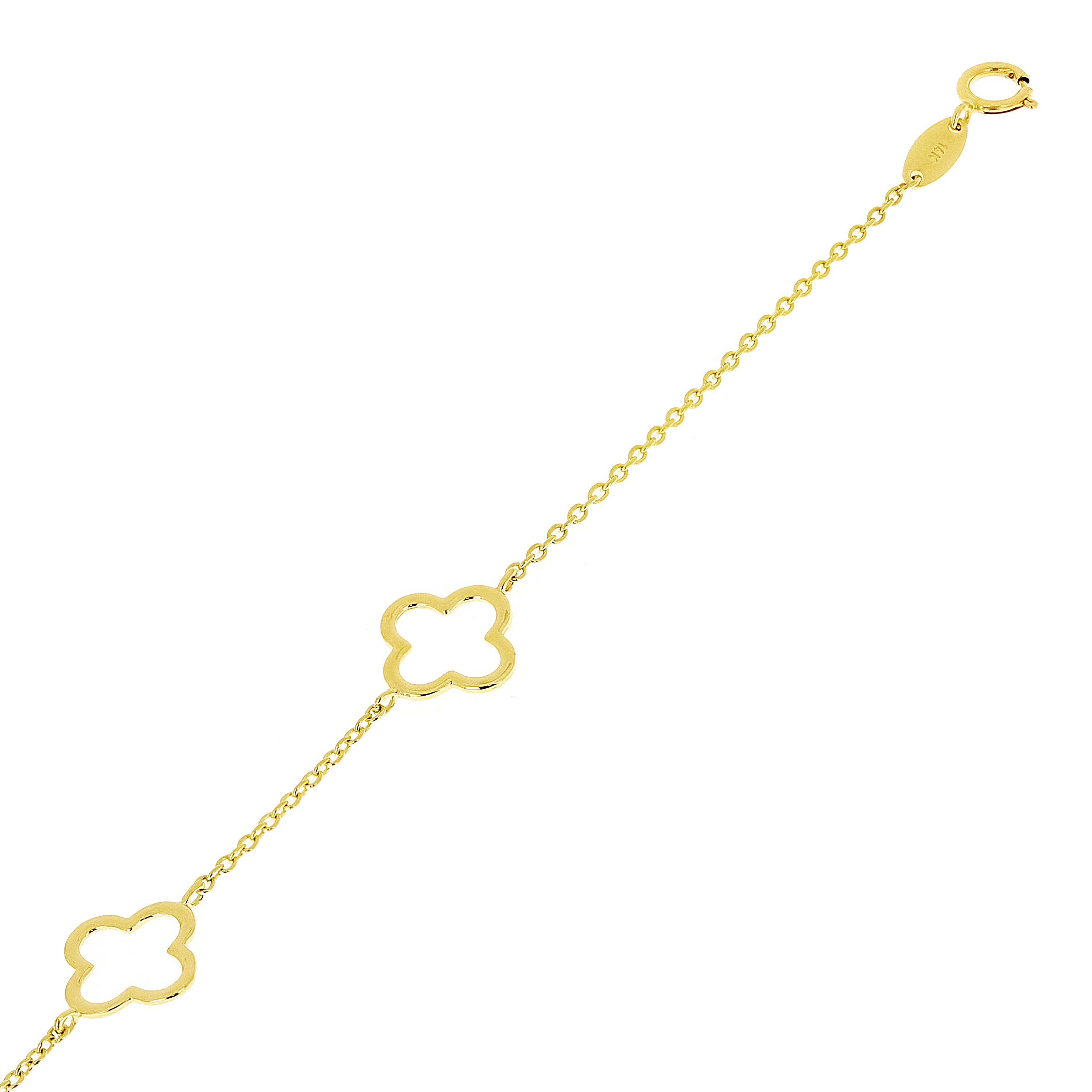 Italian 14k Yellow Gold Flower Charm Station Anklet Bracelet 11" 9.2mm 1.8 grams