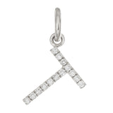 14k White Gold Diamond Initial Letter T Charm Pendant - Letter T,White