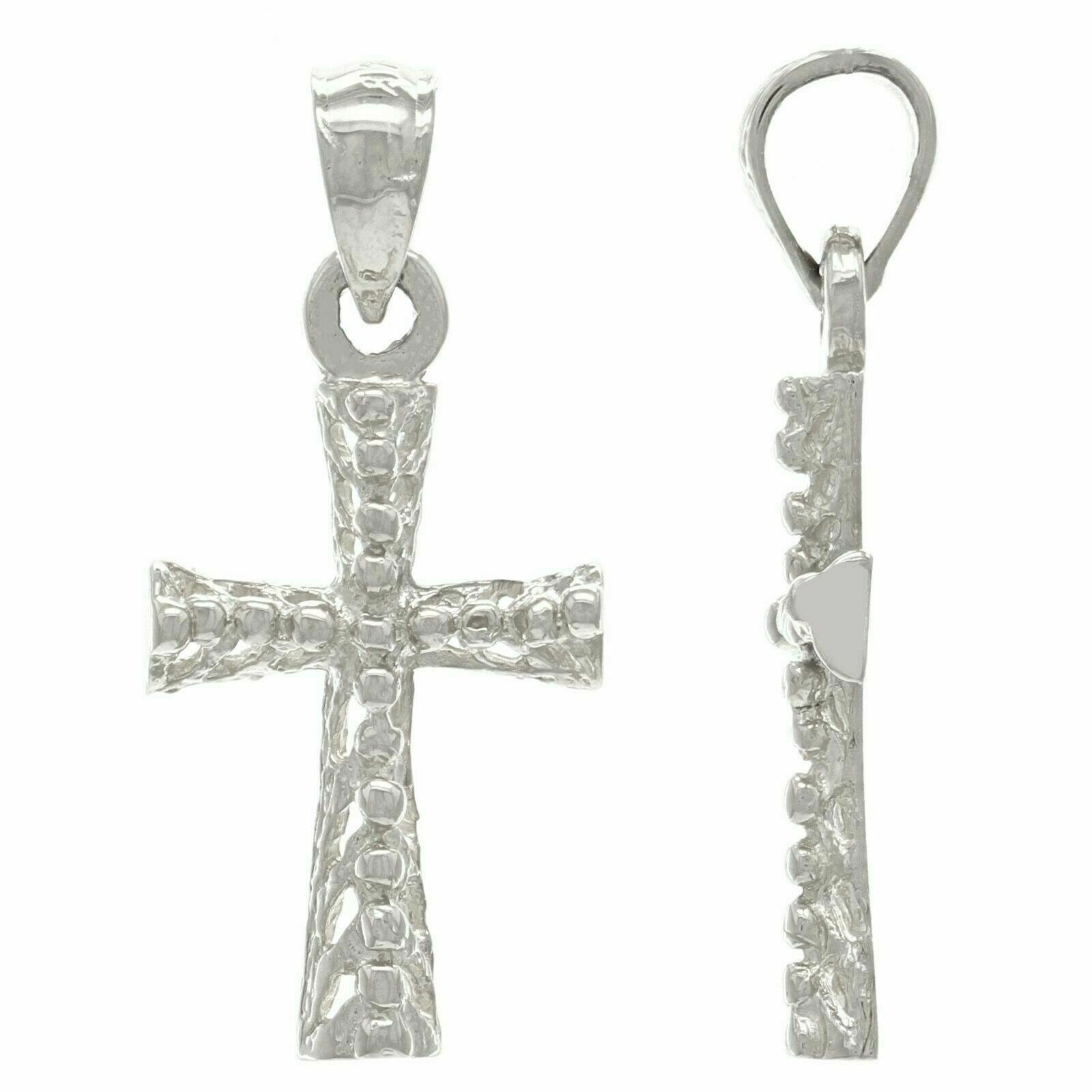 14k White Gold Cross Charm Pendant Religious 1" 1.4 grams - White