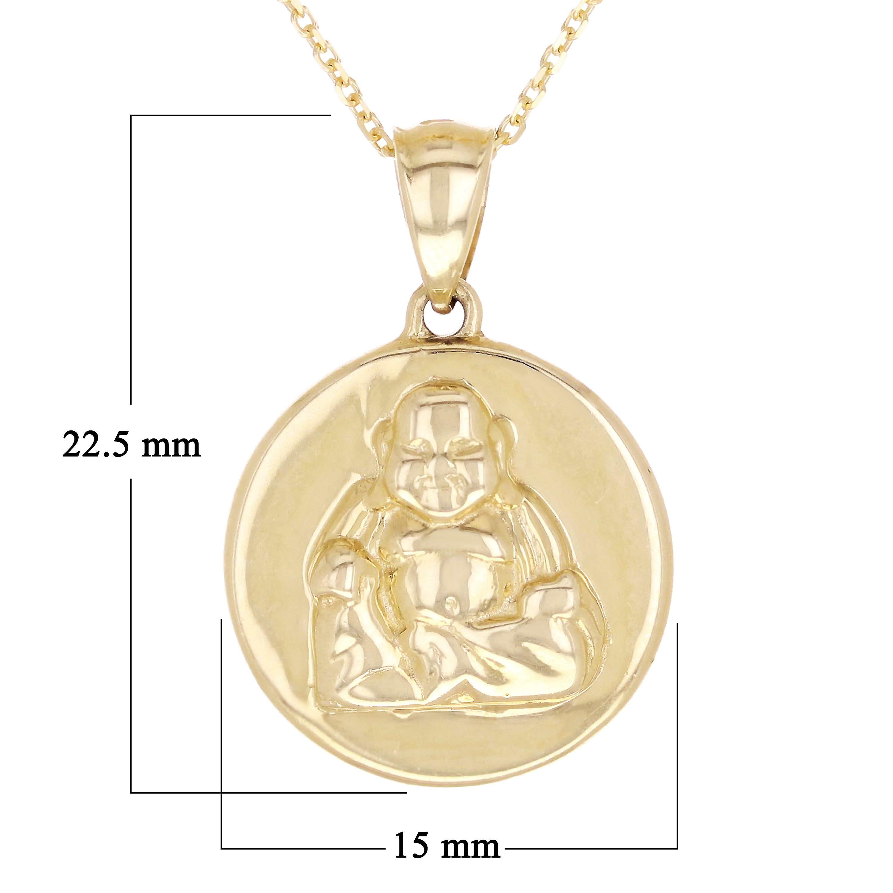 14k Yellow Gold Buddha Medal Necklace 18" 4.6 grams - Yellow
