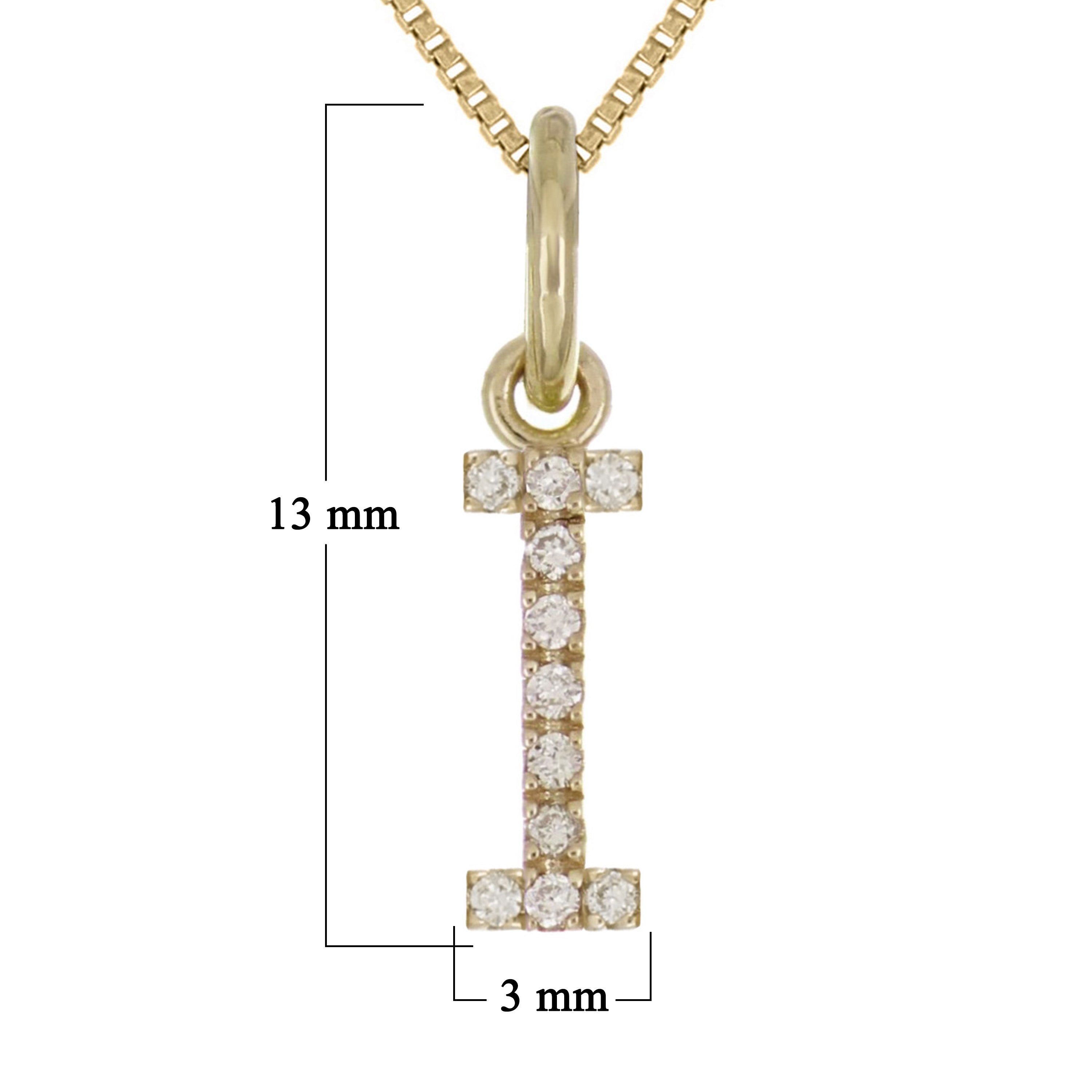14k Yellow Gold Diamond Initial Letter I Charm Pendant Necklace 18" - Letter I,Yellow