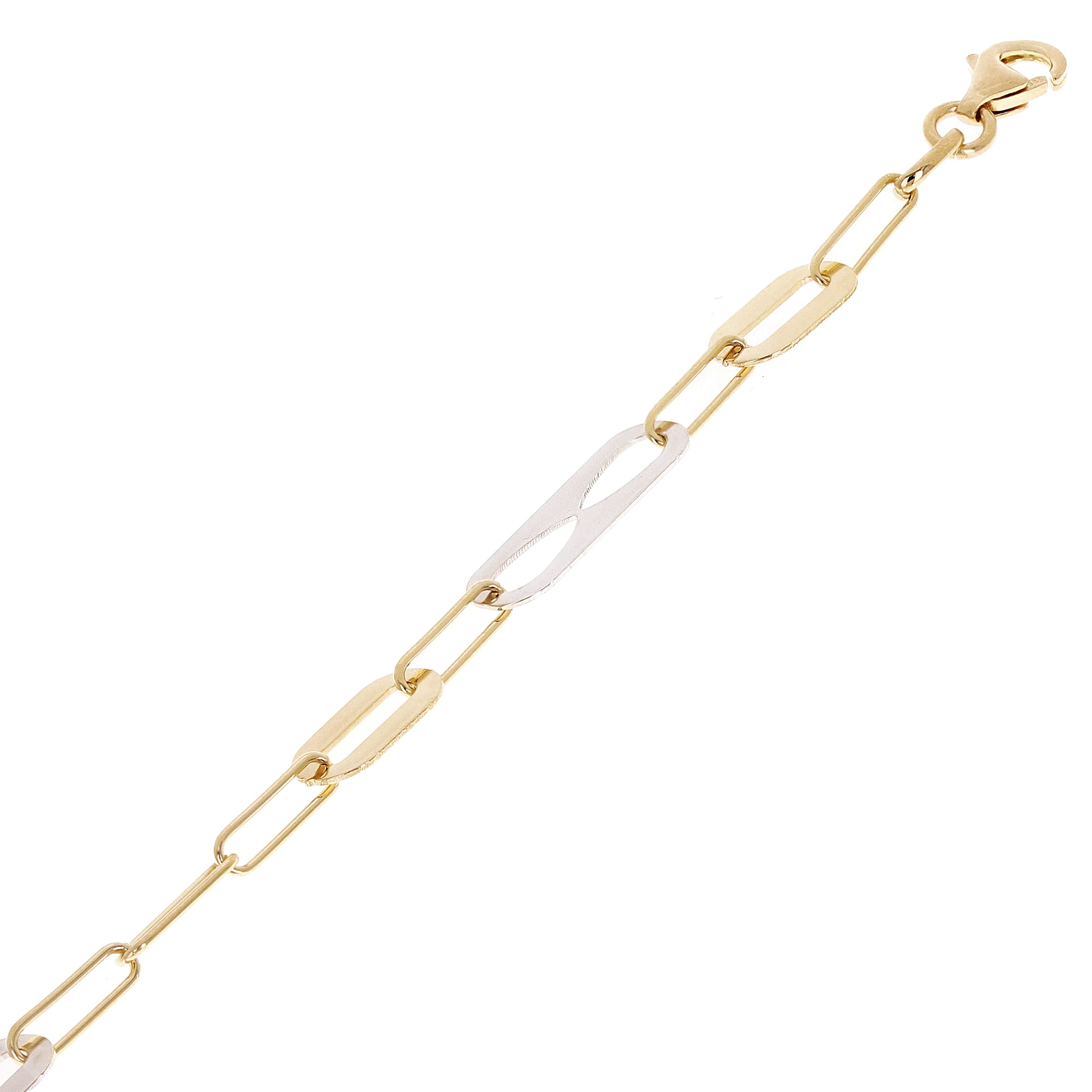 Italian 14k Two-Tone Gold Paperclip Link Bracelet 7" 5.3mm 2.8 grams