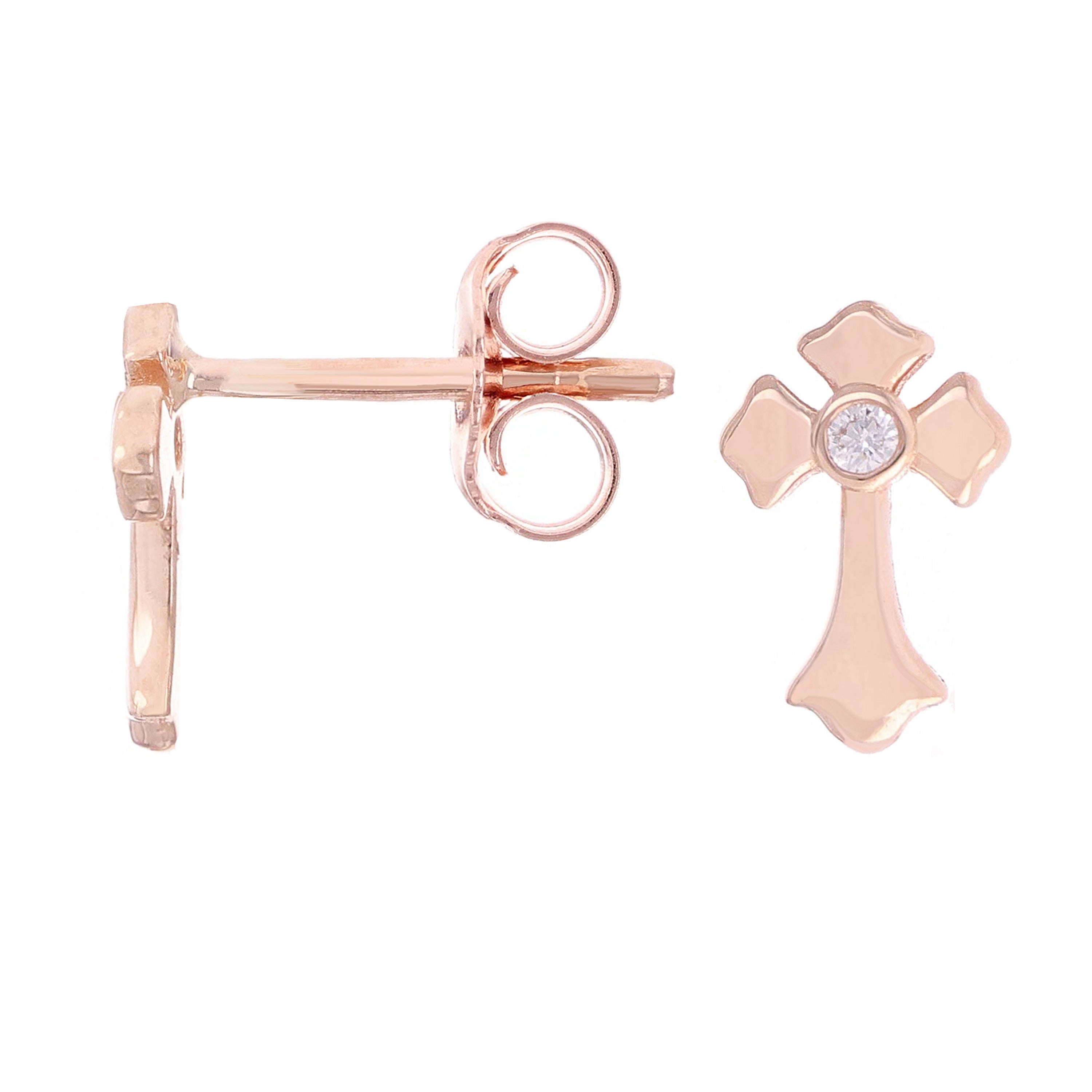 14k Rose Gold 0.05ctw Diamond Irish Celtic Cross Stud Earrings