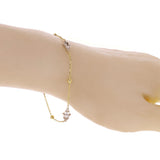 Italian 14k Yellow & White Gold Hand of Fatima Station Anklet Bracelet 10" 2.6g
