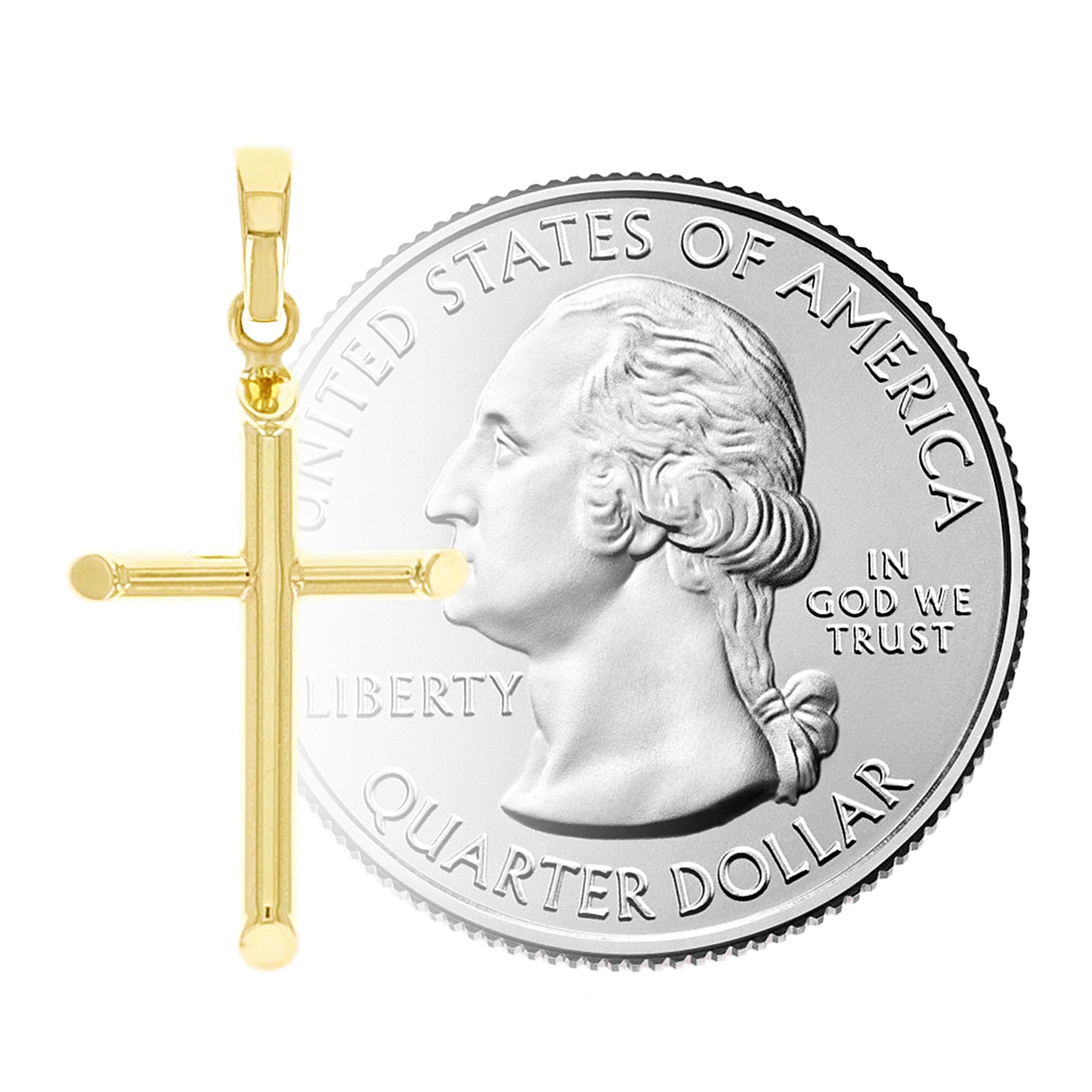 Italian 14k Yellow Gold Hollow Plain Cross Charm Pendant 26mm x12.5mm 0.5 gram