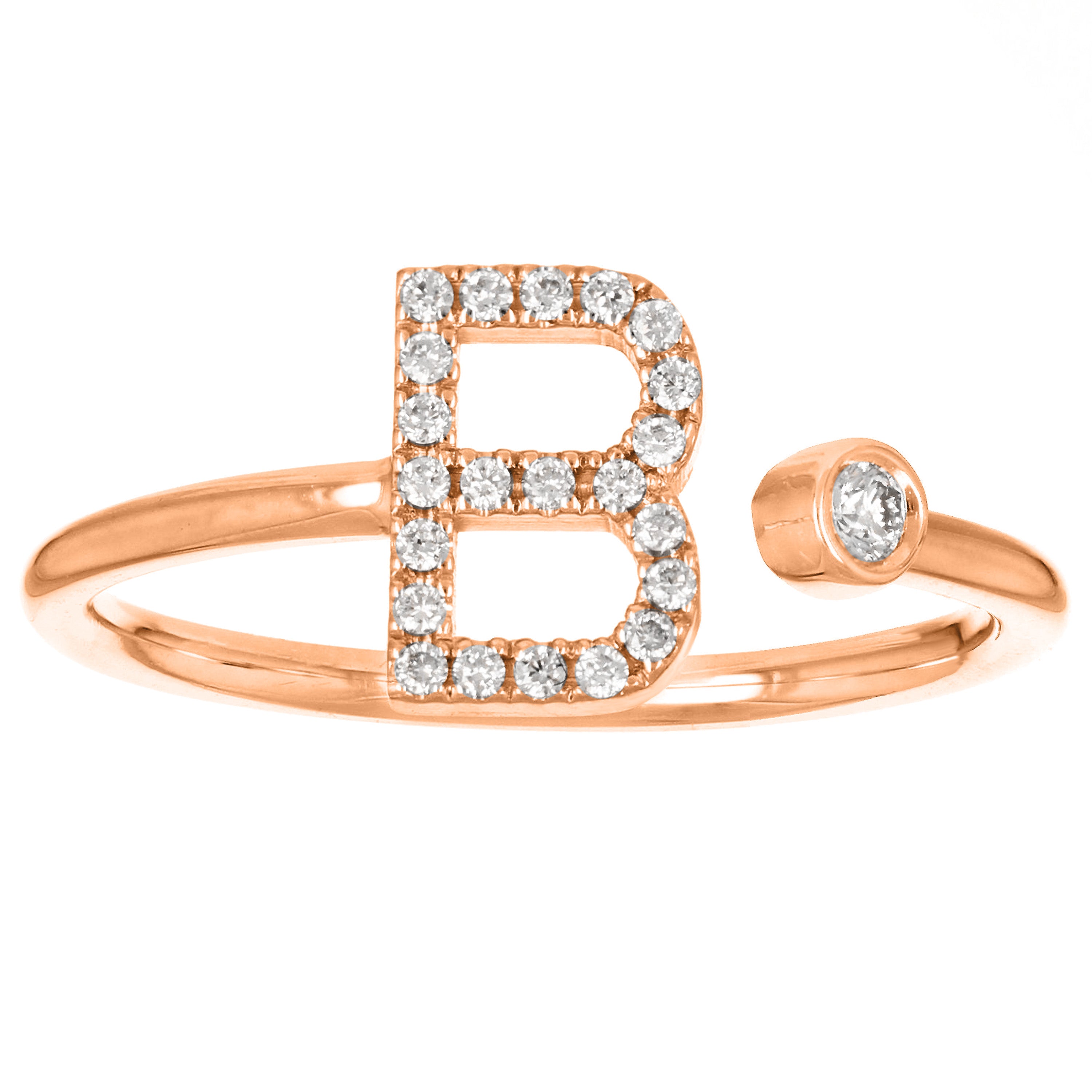 14k Rose Gold Diamond Initial Letter B Ring Size 6 - Letter B,Rose