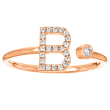 14k Rose Gold Diamond Initial Letter B Ring Size 6 - Letter B,Rose
