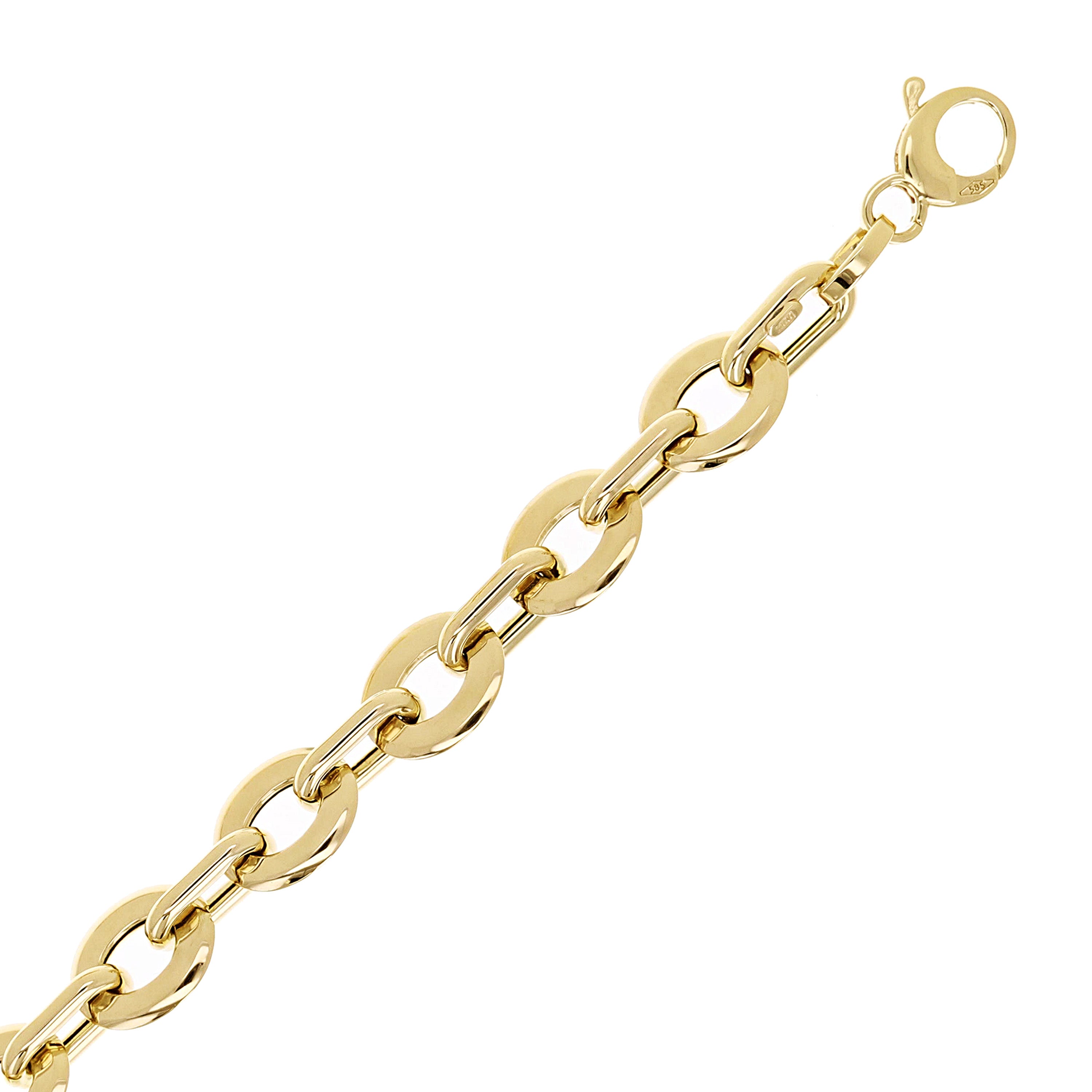 Italian 14k Yellow Gold Oval & Paper Clip Link Chain Bracelet 7.5" 8.9mm  5.4 grams