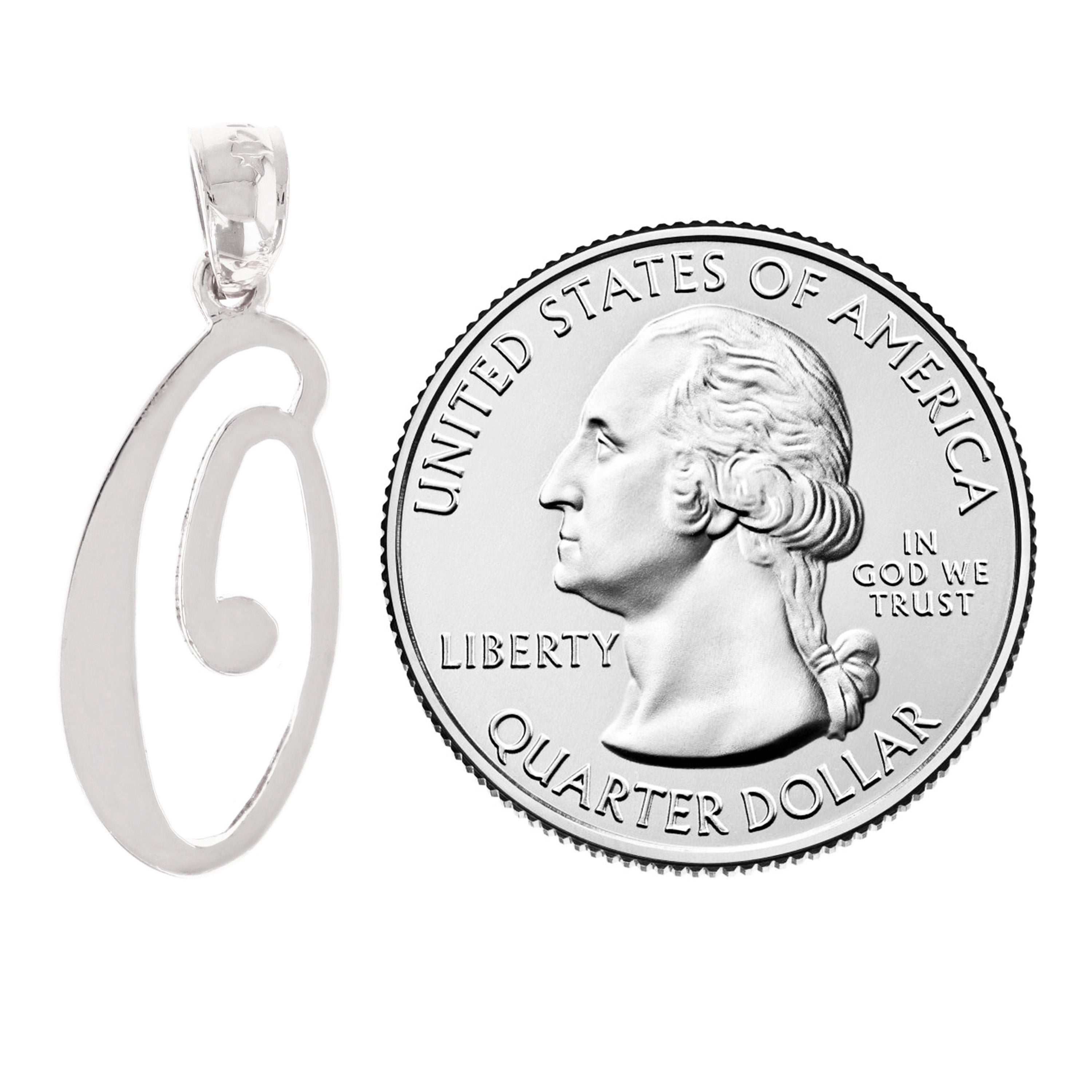14k White Gold Initial Letter O Alphabet Charm Pendant - Letter O,White