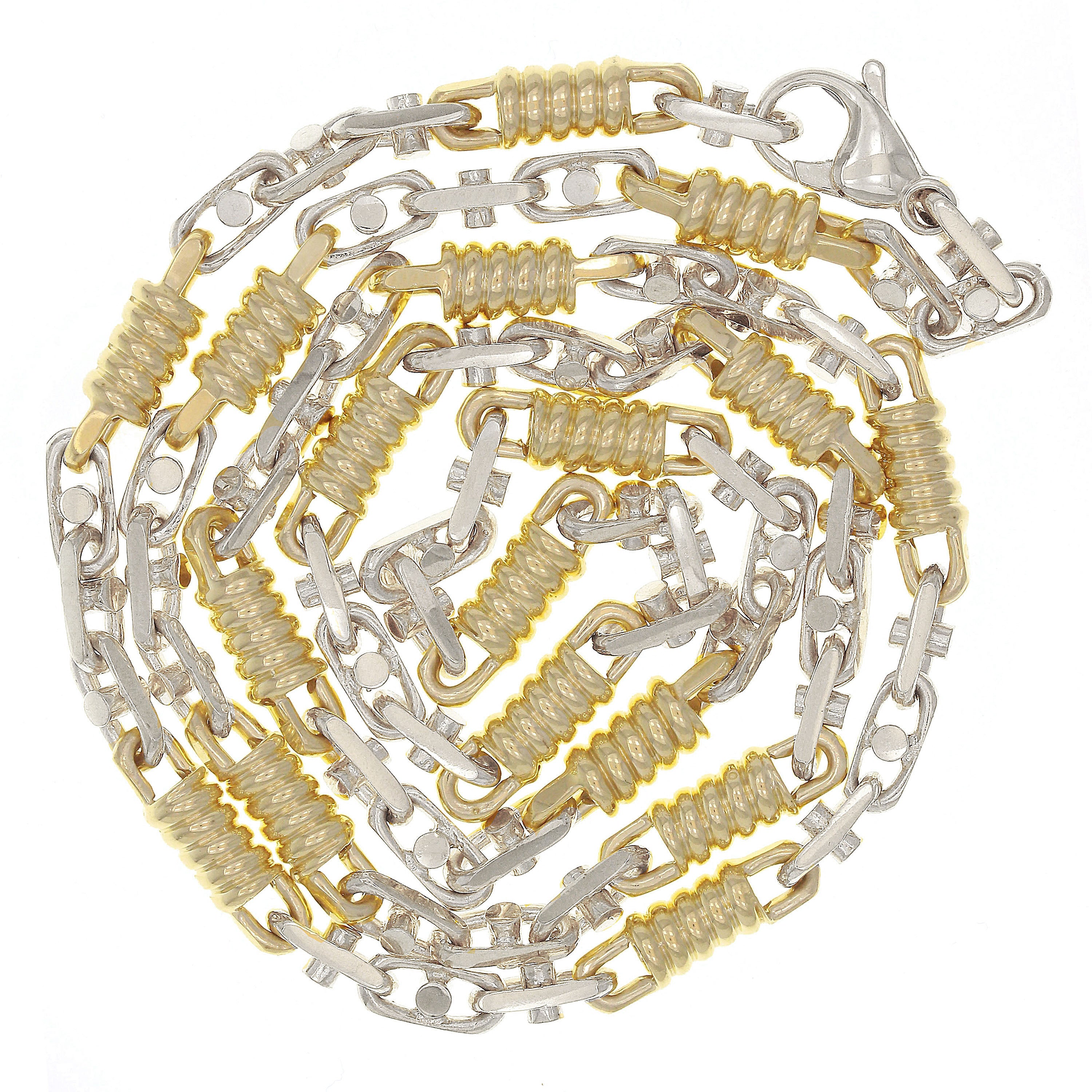 10k Two-Tone Gold Handmade Oval & Spring Barrel Link Necklace 18" 7mm 51.7 grams - White and Yellow 18" 51.7 grams