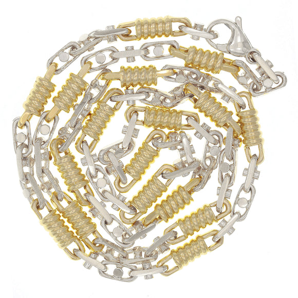 10k Two-Tone Gold Handmade Oval & Spring Barrel Link Necklace 18