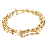 Italian 14k Yellow Gold Double U Shape Hardwear Link Bracelet with CZ 8" 12.4g - 8" 12.4 grams