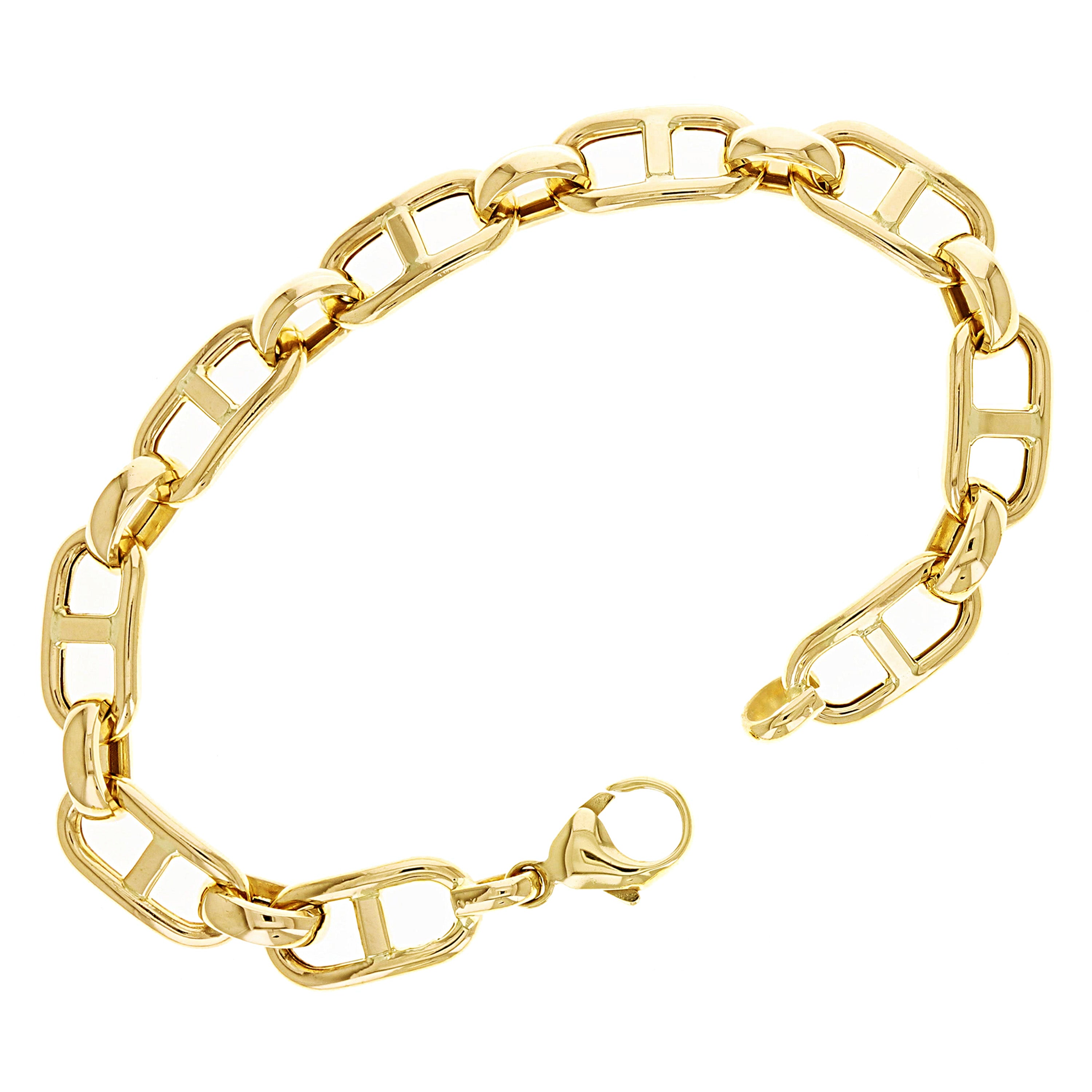 Italian 14k Yellow Gold Hollow Puffed Oval Mariner Bracelet 8" 9.2mm 13.6 grams