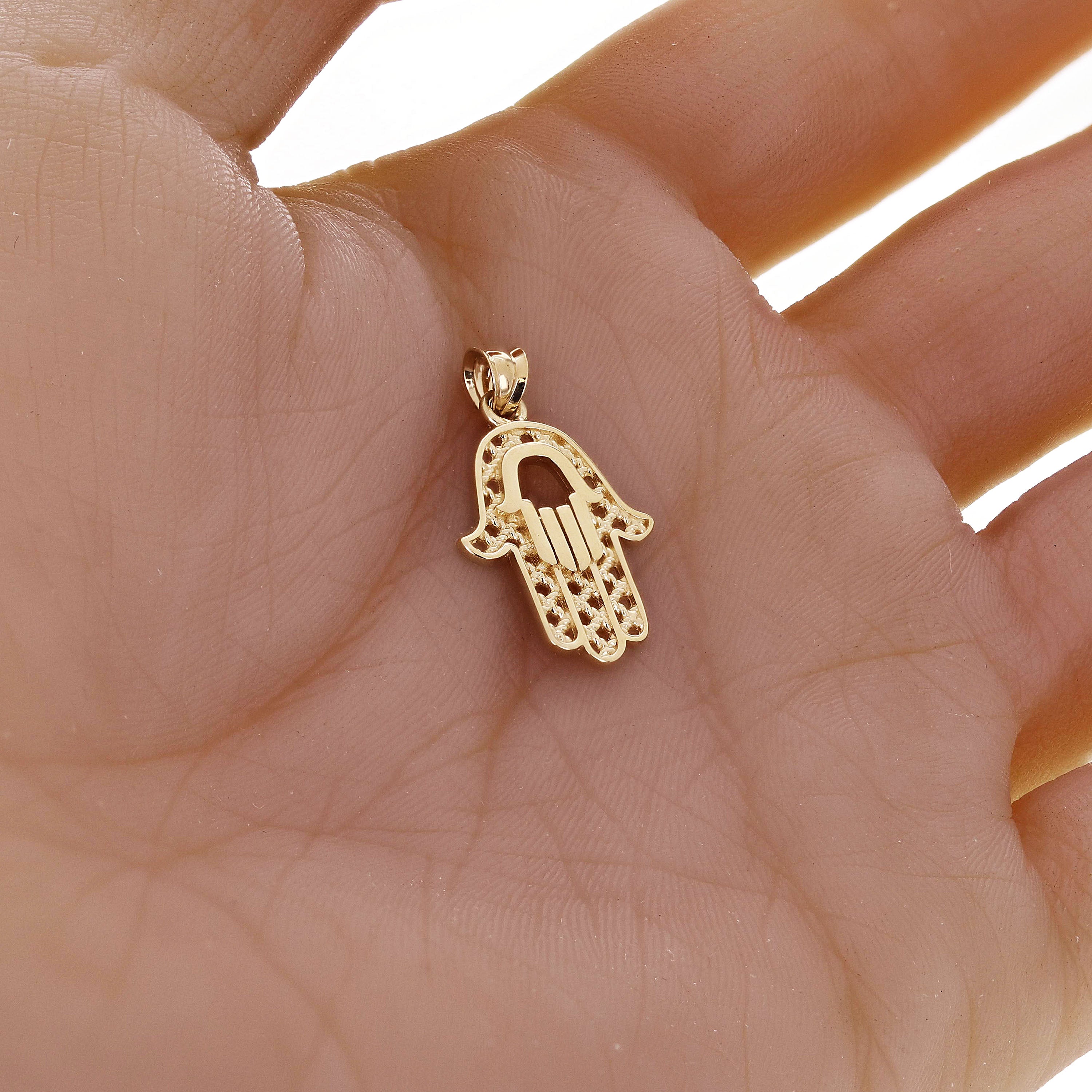 Italian 14k Yellow Gold Hamsa Hand of Fatima Charm Pendant 1" 1.6 grams