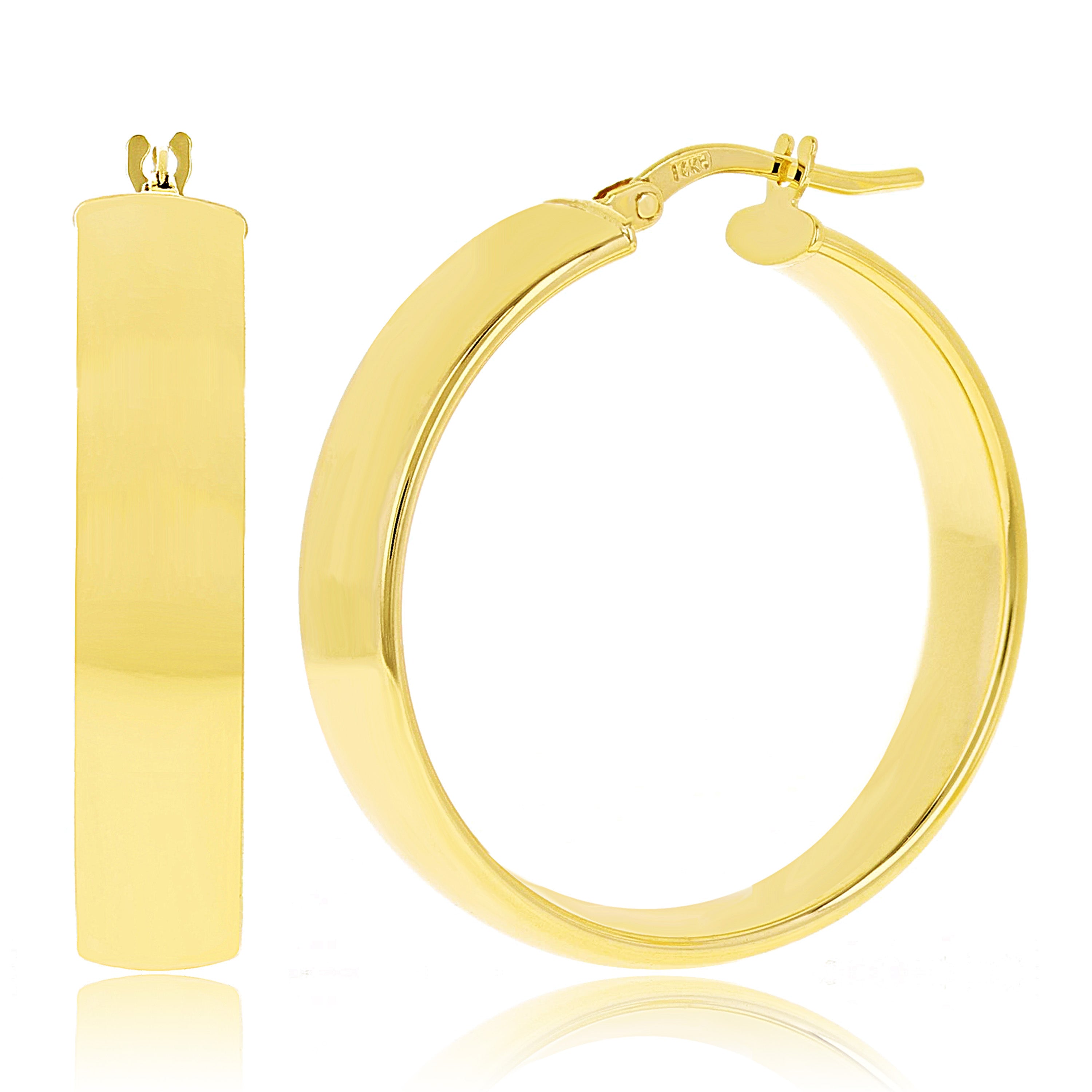 Italian 14k Yellow Gold Rounded Flat Tube Small Hollow Hoop Earrings 1.2" 3.6 grams - 3.6 grams