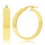 Italian 14k Yellow Gold Rounded Flat Tube Small Hollow Hoop Earrings 1.2" 3.6 grams - 3.6 grams