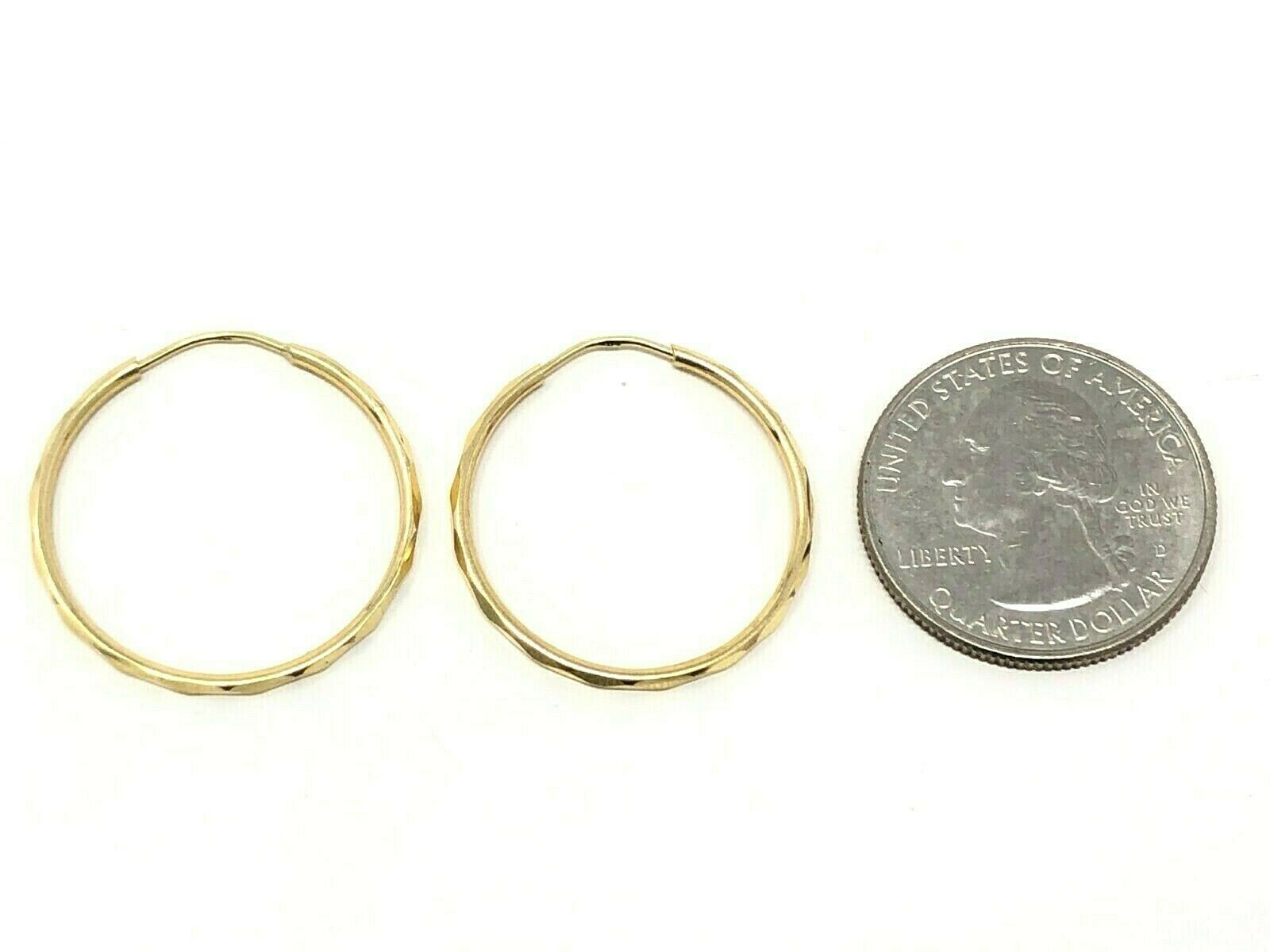 14k Yellow Gold Diamond Cut Round Endless Hoop Earrings 1" 1.5mm 1.7 grams