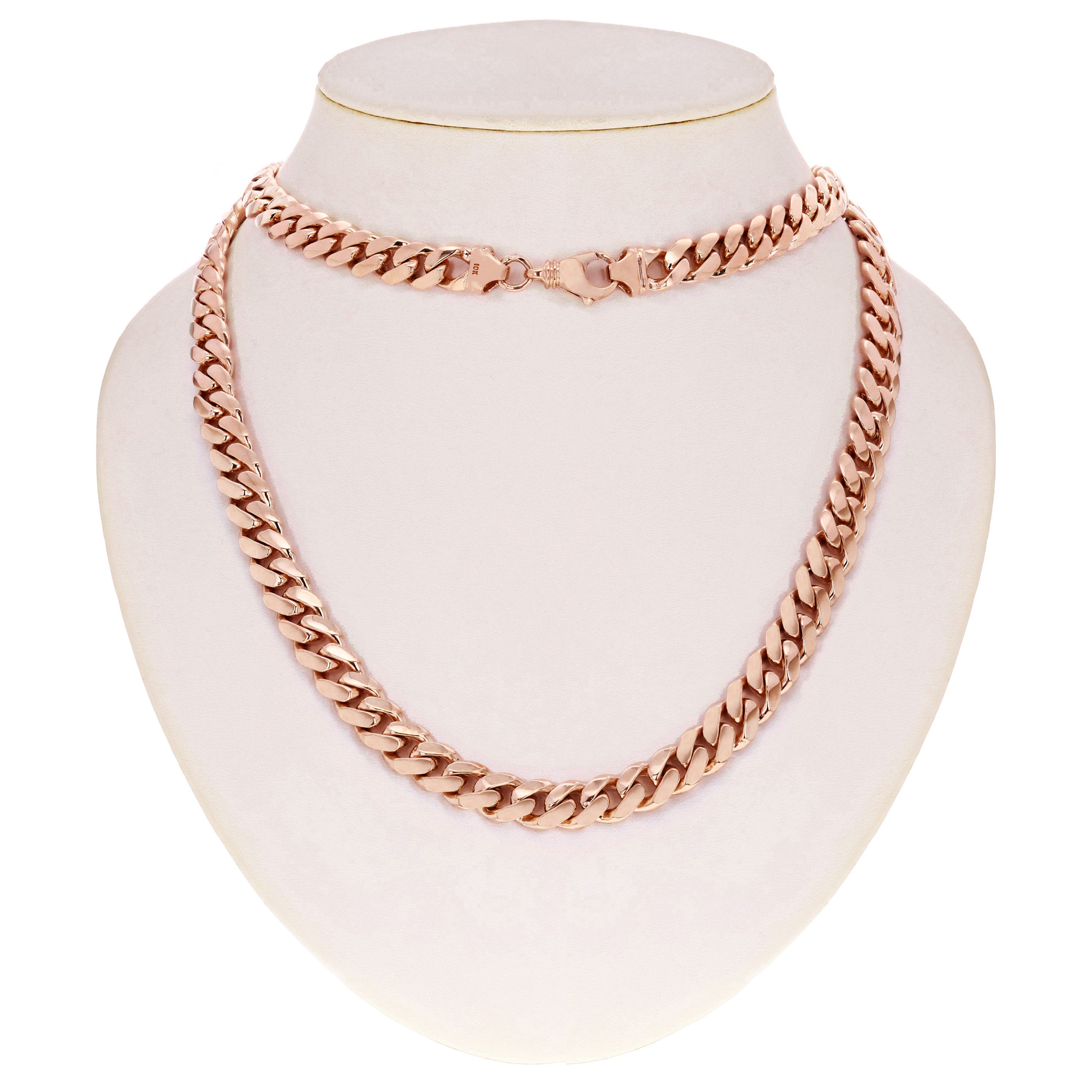 10k Rose Gold Solid Heavy Miami Cuban Chain Link Necklace 28" 10 mm 163.3 grams with Lobster Clasp - Rose,28"