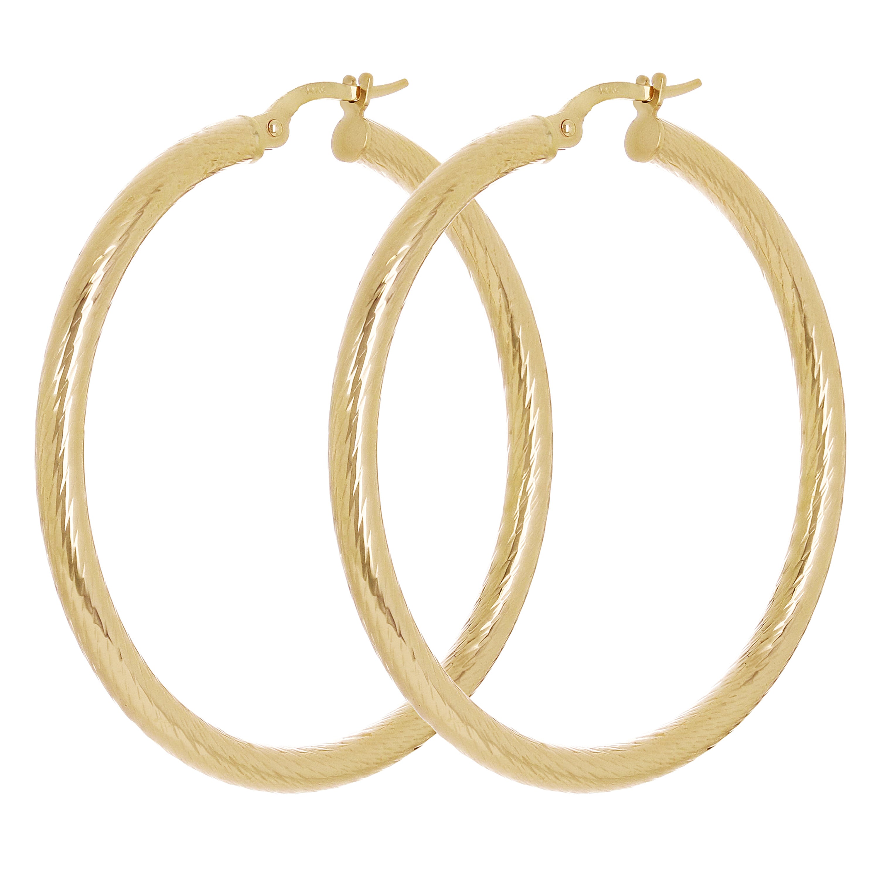 Italian 14k Yellow Gold Twisted Round Hoop Earrings 1.7" 3mm 3.7 grams