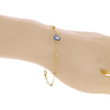 Italian 14k Yellow Gold Enamel Evil Eye Station Bracelet 7.5" 1.8 grams - 1 Light Blue  Eye