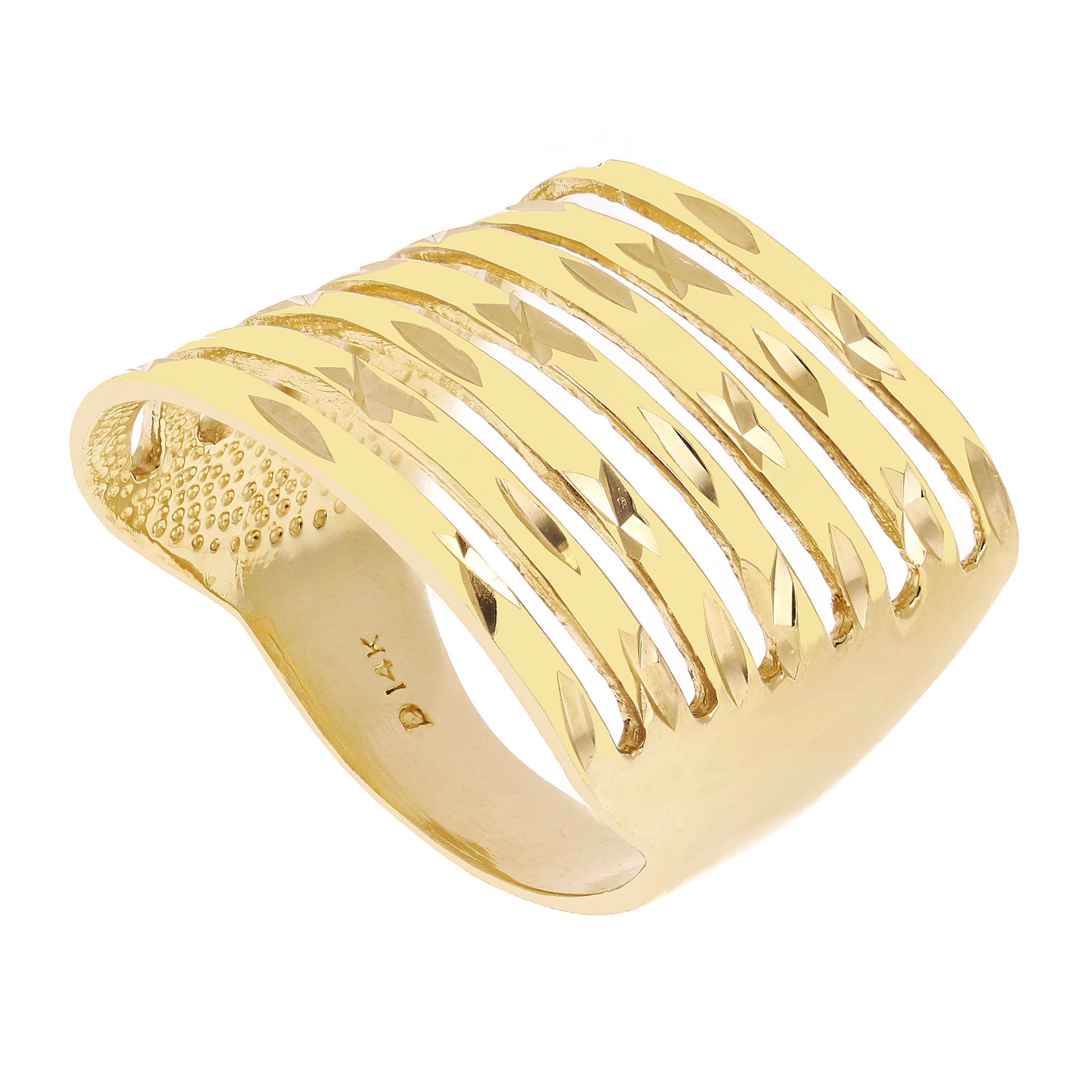 14k Yellow Gold High Polished Diamond Cut 7 Layered Ring Size 9 7grams