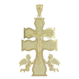 14k Yellow Gold Caravaca Double Cross with Angels Crucifix Pendant 2" 8.2 grams - Yellow