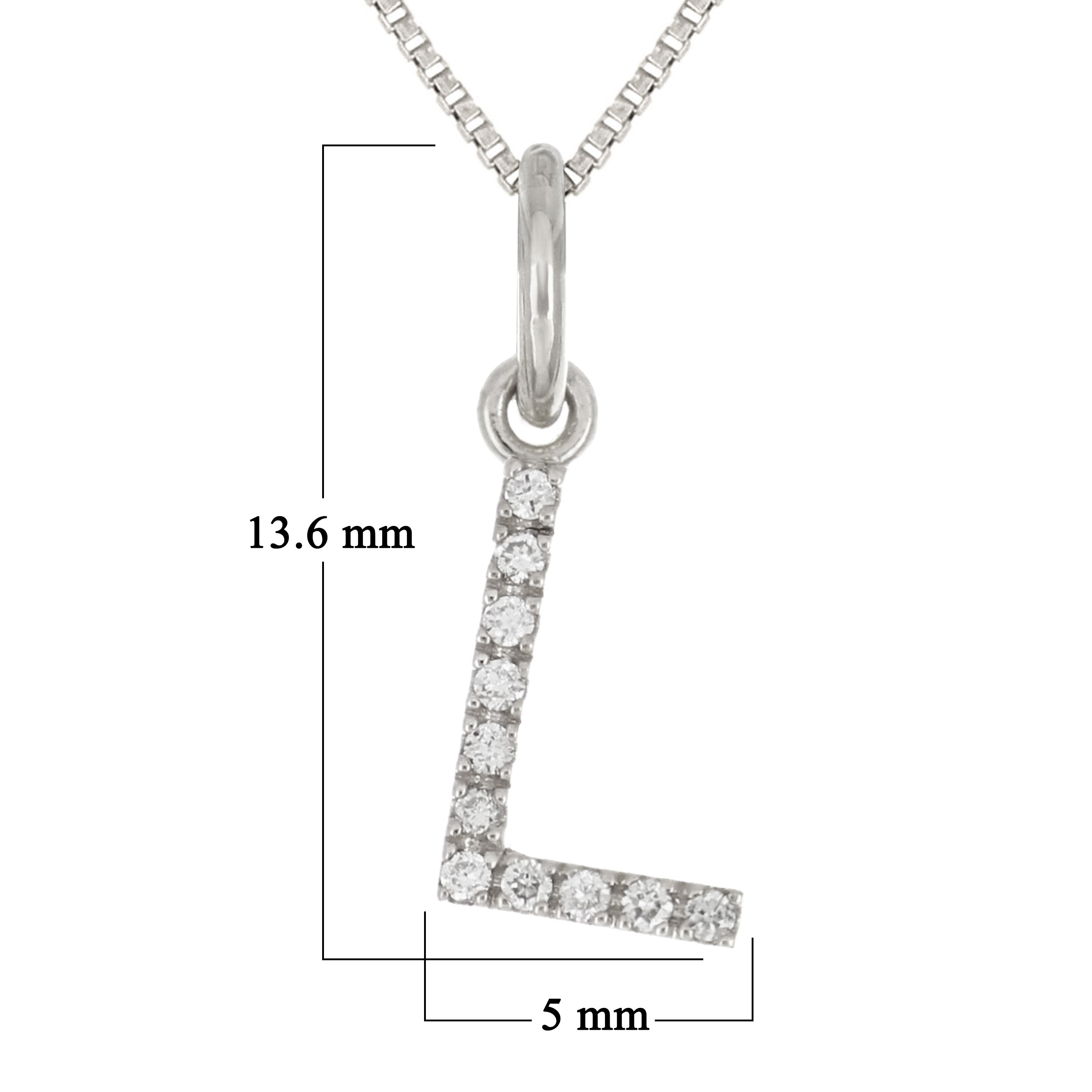 14k White Gold Diamond Initial Letter L Charm Pendant Necklace 18" - Letter L,White