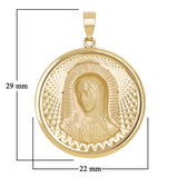 Italian 14k Yellow Gold Madonna Virgin Mary Medal Charm Pendant 1.1" 2.7 grams - 2.7 grams
